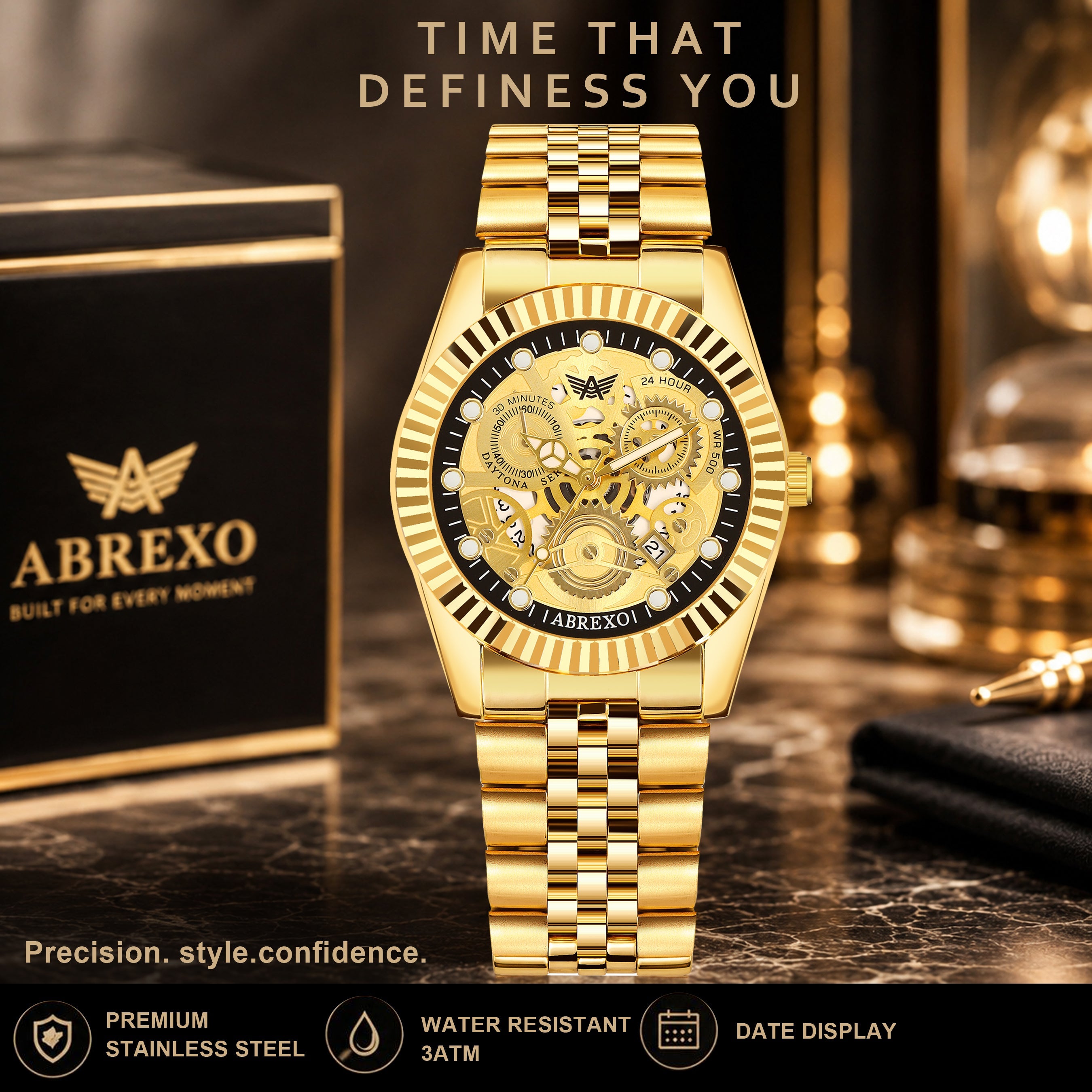ABREXO DAYTONA Series Analog Watch For Men (Quartz, Stainless Steel, Luxury Watch)