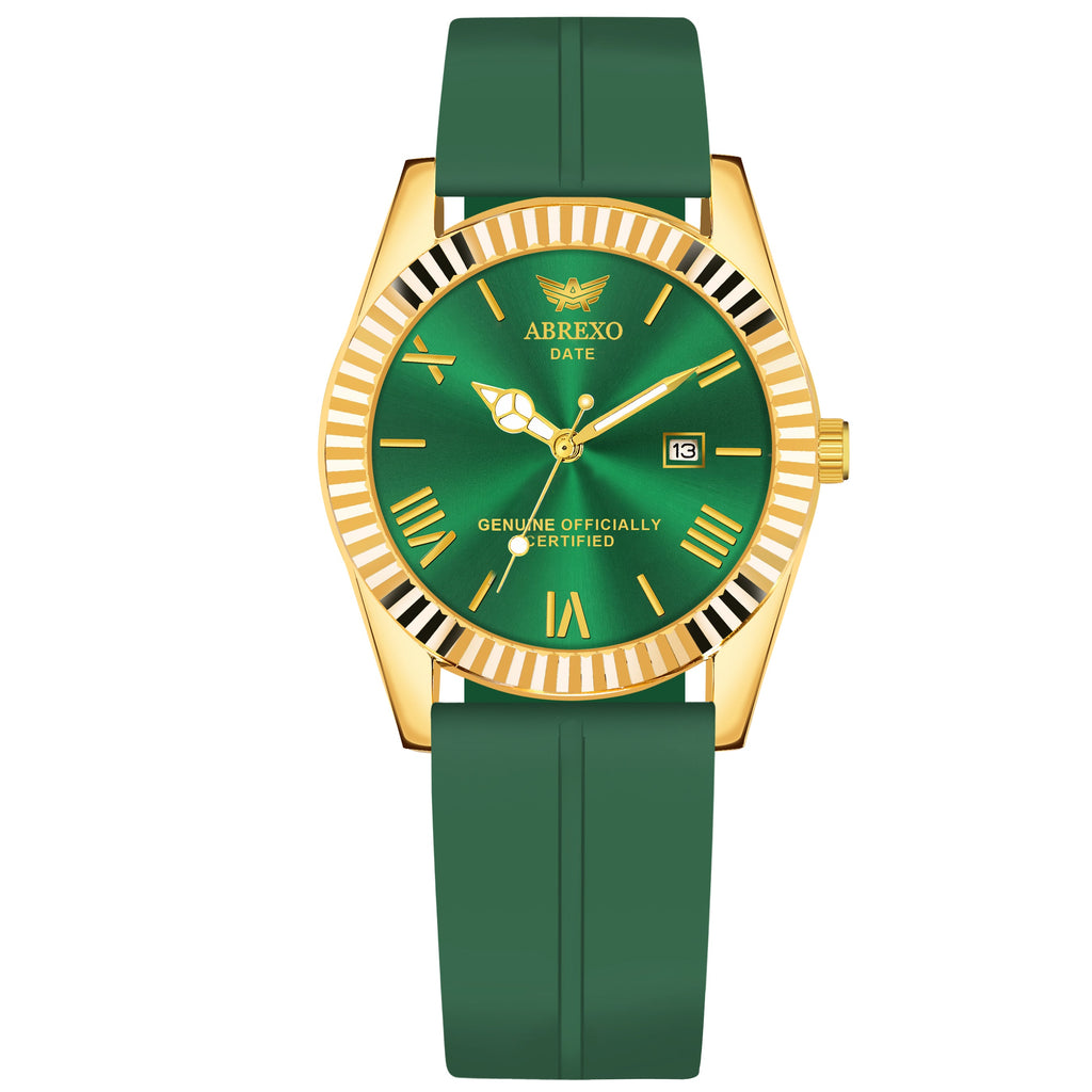 ABREXO, TYCOON Series Date Working Analog Watch For Men (Quartz, Magnet Strap, Green, Gold)