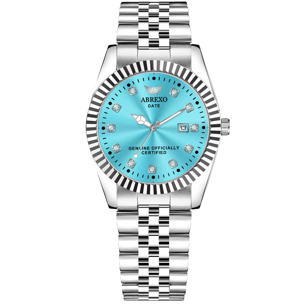 ABREXO, AESTHETIC Series Analog Watch For Men (Quartz, Stainless Steel, Silver, Skyblue)