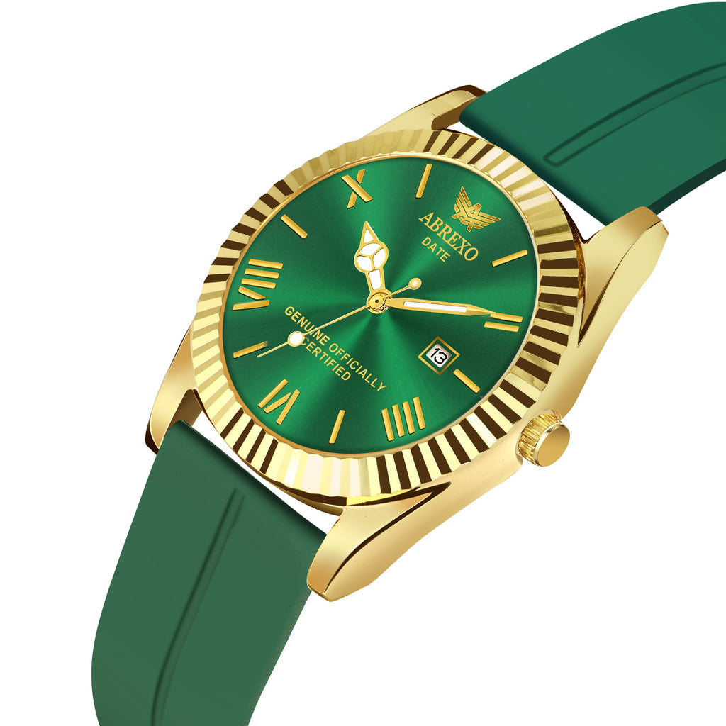 ABREXO, TYCOON Series Date Working Analog Watch For Men (Quartz, Magnet Strap, Green, Gold)