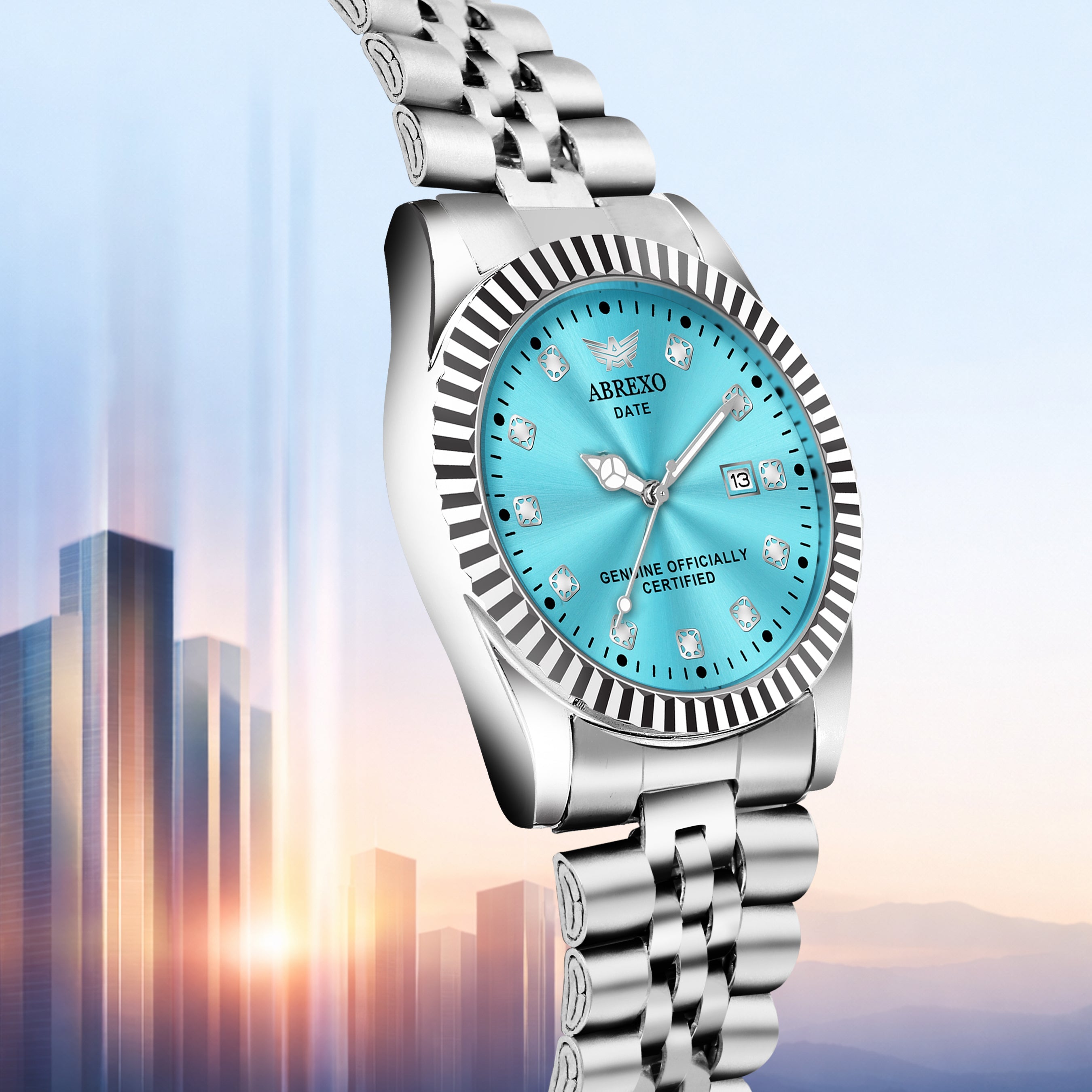 ABREXO, AESTHETIC Series Analog Watch For Men (Quartz, Stainless Steel, Silver, Skyblue)