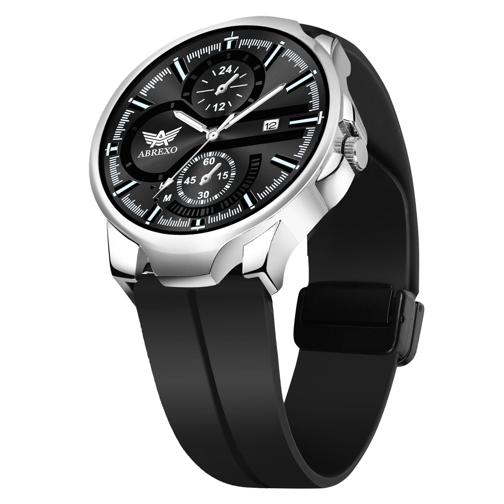 ABREXO, Black Dial Black Magnet Strap Analog Watch For Men (Quartz, Date Display, Men)