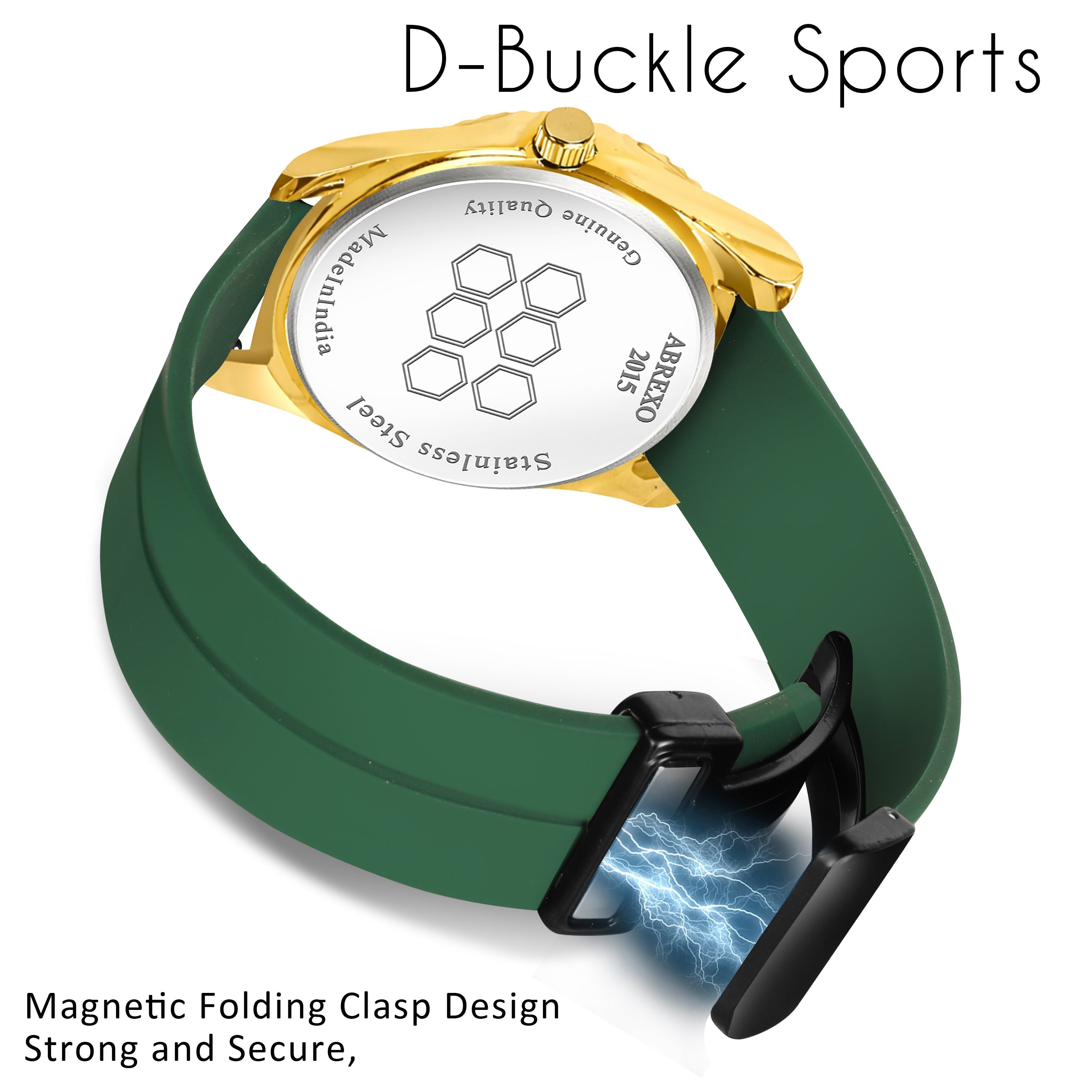 ABREXO, TYCOON Series Date Working Analog Watch For Men (Quartz, Magnet Strap, Green, Gold)