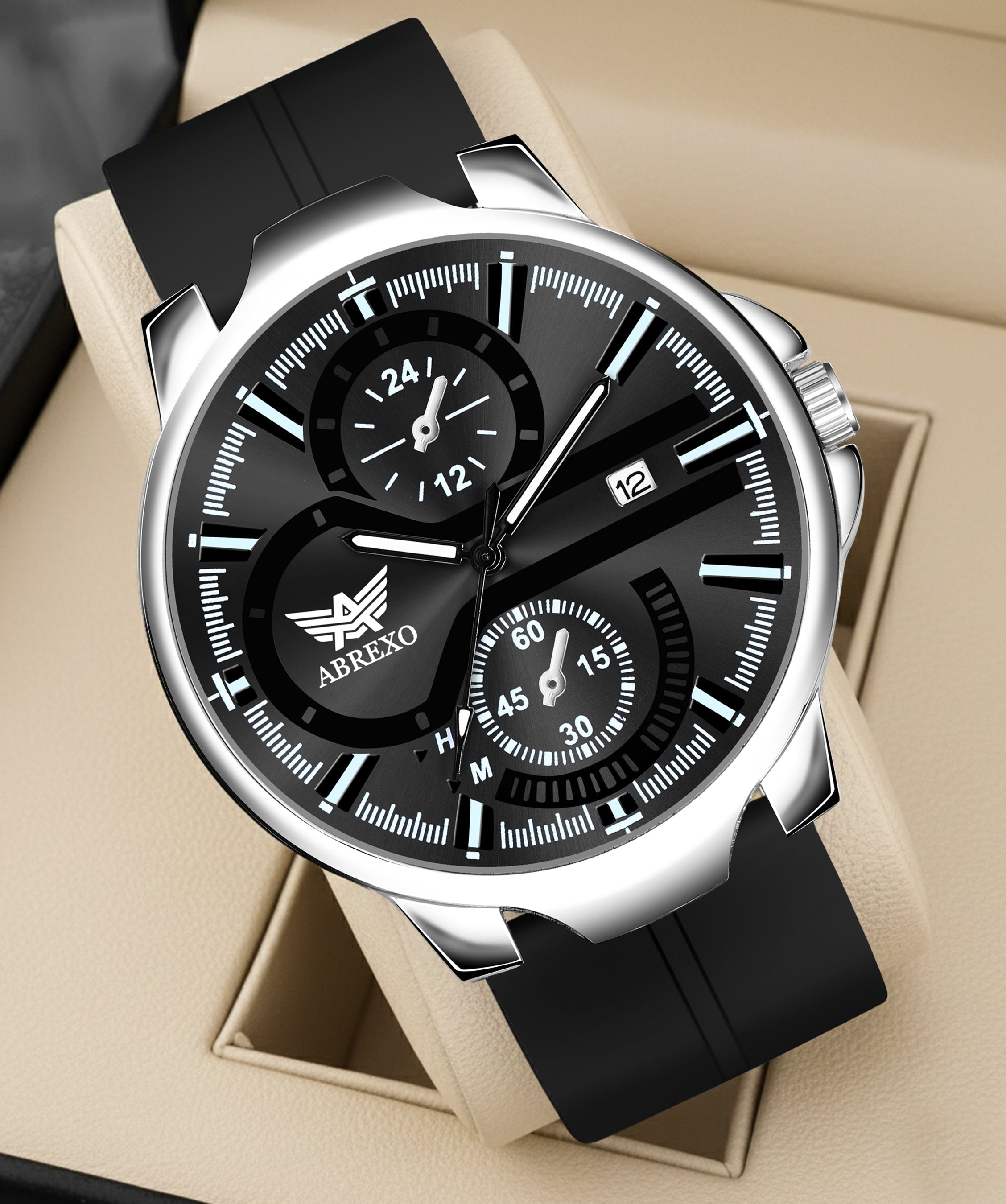 ABREXO, Black Dial Black Magnet Strap Analog Watch For Men (Quartz, Date Display, Men)
