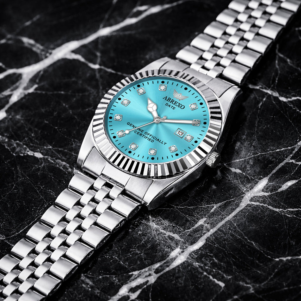 ABREXO, AESTHETIC Series Analog Watch For Men (Quartz, Stainless Steel, Silver, Skyblue)