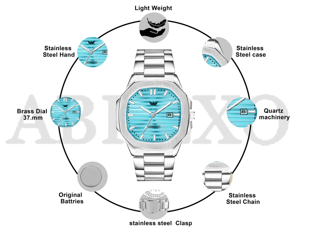 ABREXO, Nautilus Series Tiffany Blue Dial (Quartz, Analog Watch, Date Working, Silver)