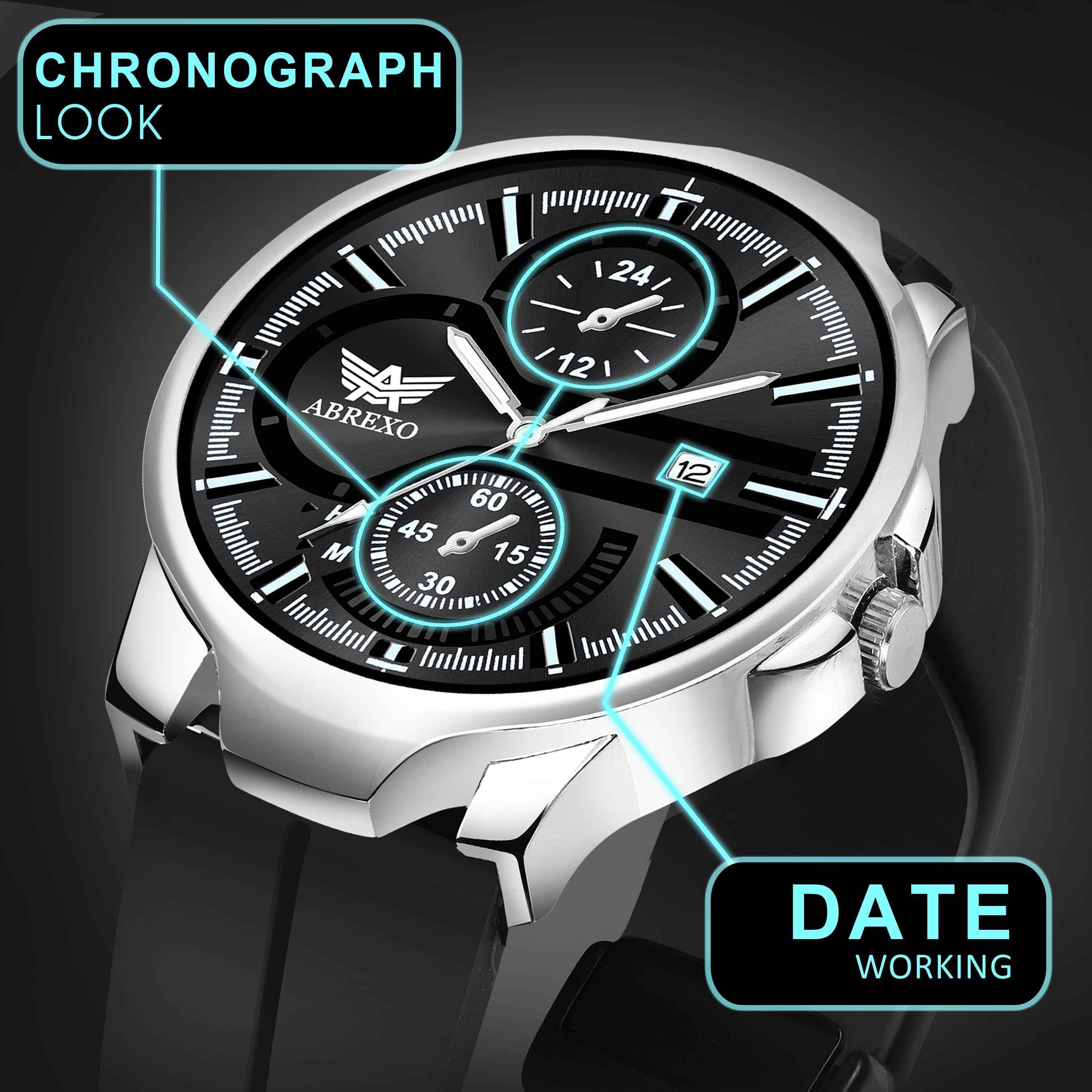 ABREXO, Black Dial Black Magnet Strap Analog Watch For Men (Quartz, Date Display, Men)