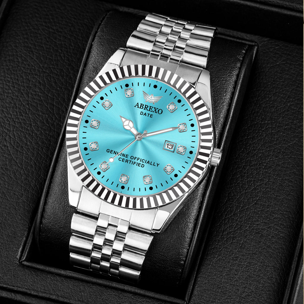 ABREXO, AESTHETIC Series Analog Watch For Men (Quartz, Stainless Steel, Silver, Skyblue)