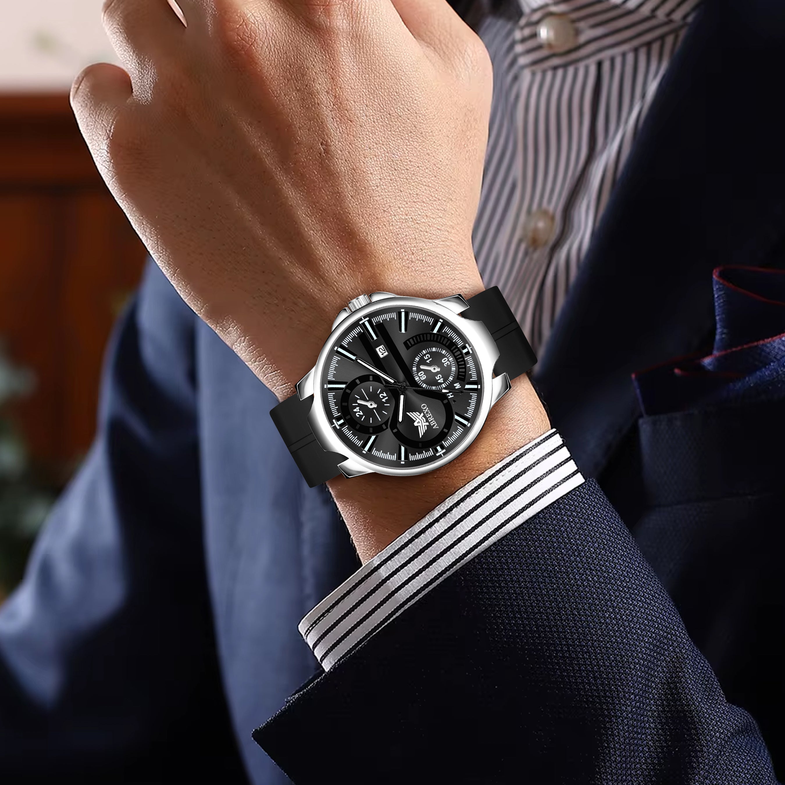 ABREXO, Black Dial Black Magnet Strap Analog Watch For Men (Quartz, Date Display, Men)