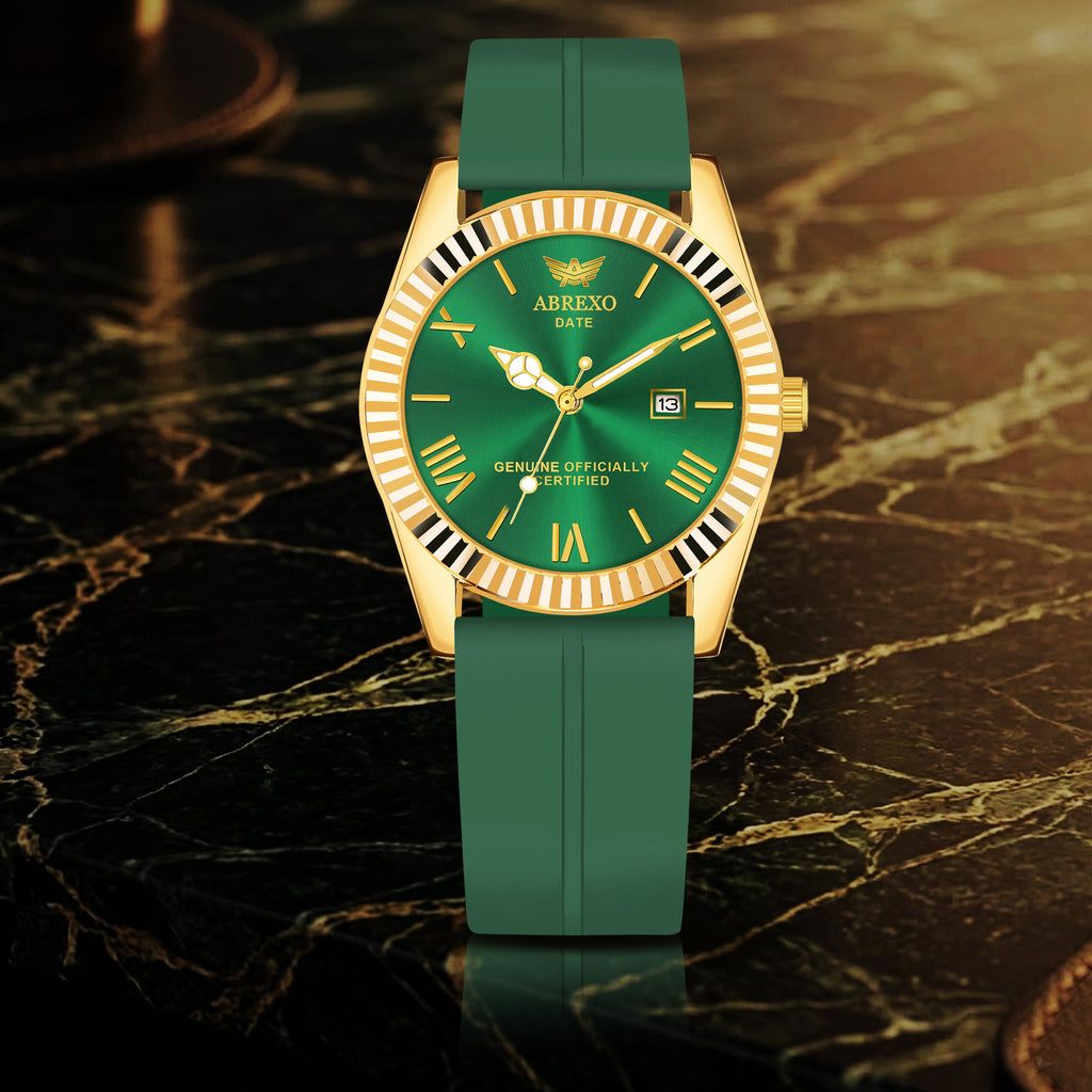 ABREXO, TYCOON Series Date Working Analog Watch For Men (Quartz, Magnet Strap, Green, Gold)