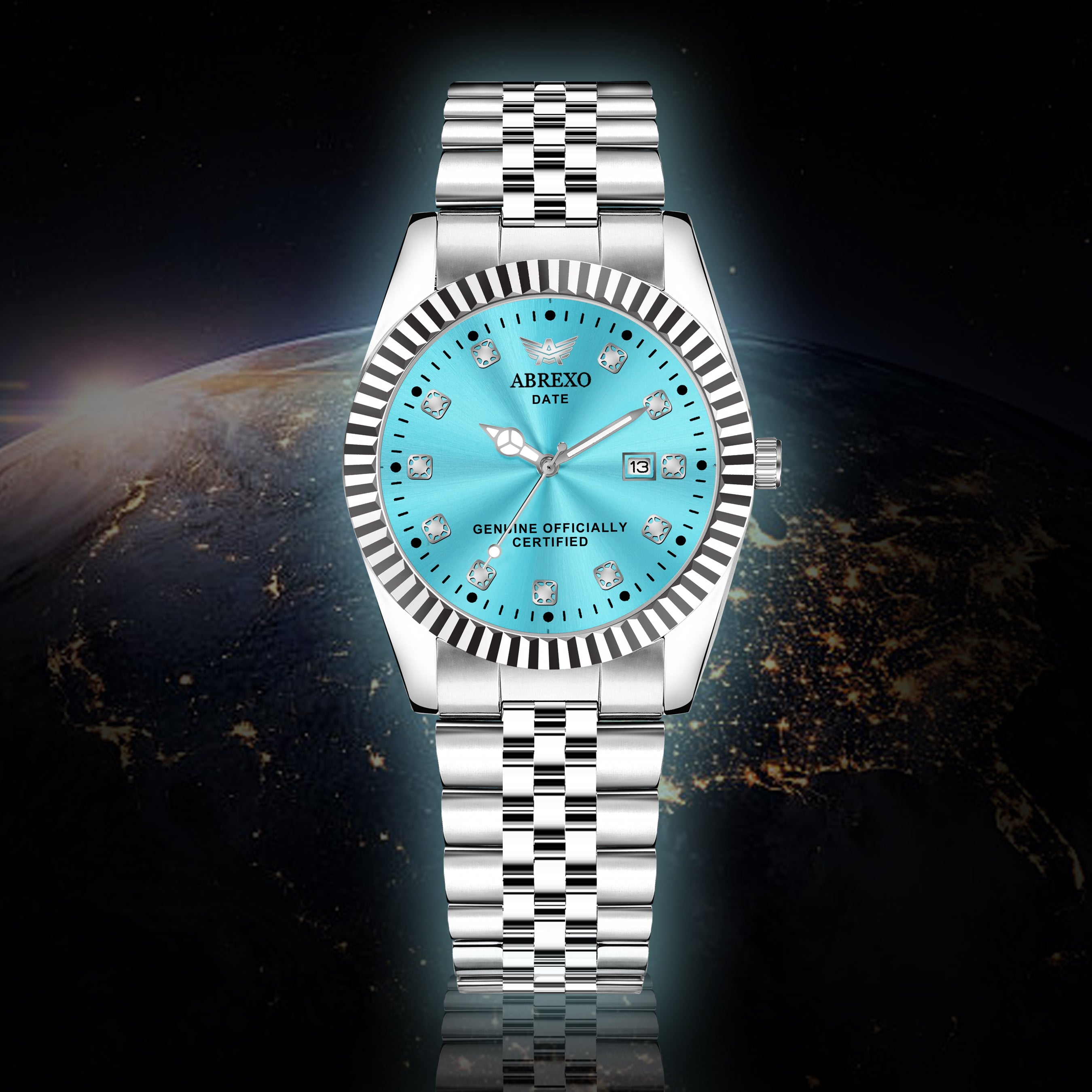 ABREXO, AESTHETIC Series Analog Watch For Men (Quartz, Stainless Steel, Silver, Skyblue)