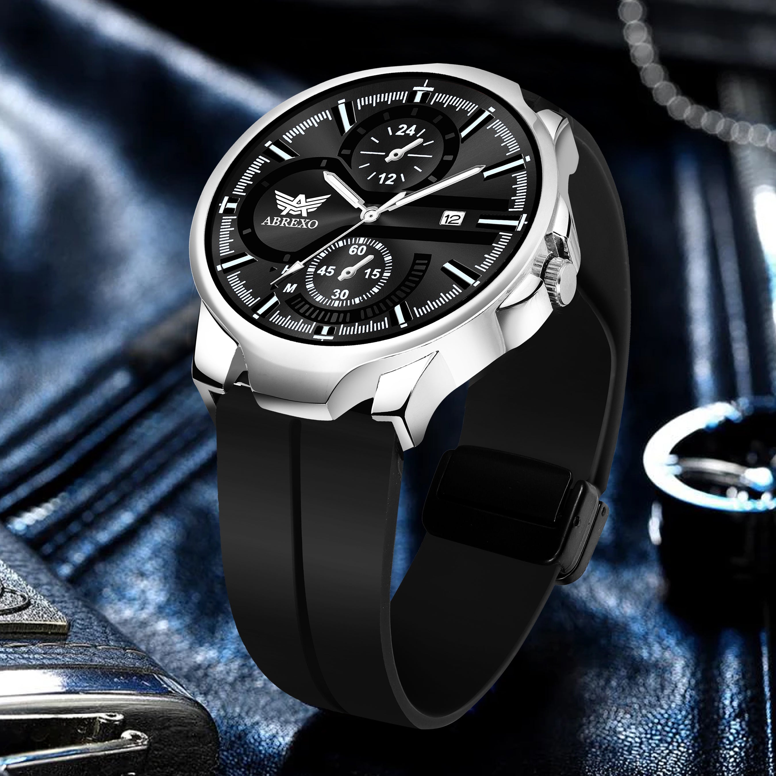 ABREXO, Black Dial Black Magnet Strap Analog Watch For Men (Quartz, Date Display, Men)