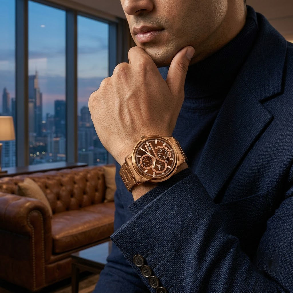 Premium Brown Steel Chrono Style Luxury Watch