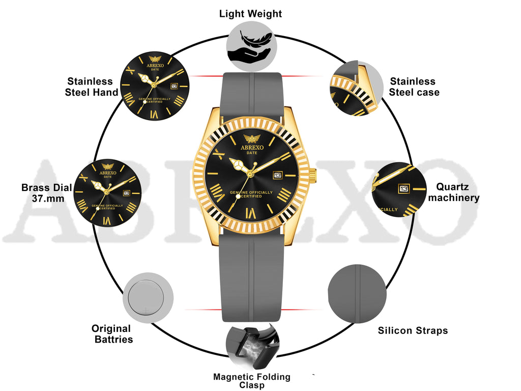 ABREXO, TYCOON Series Date Working Analog Watch For Men (Quartz, Magnet Strap, Green, Gold)