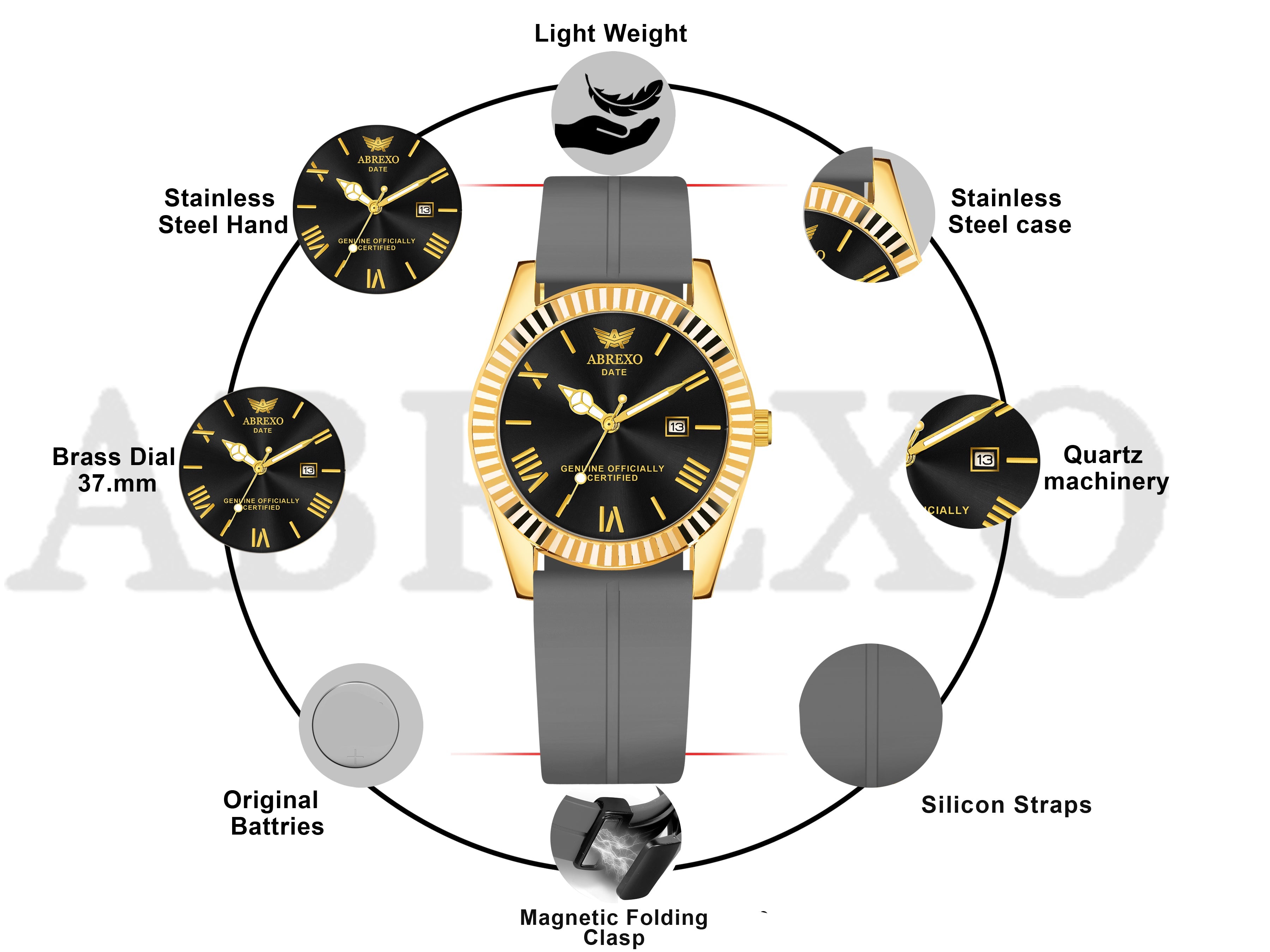 ABREXO, TYCOON Series Date Working Analog Watch For Men (Quartz, Magnet Strap, Green, Gold)