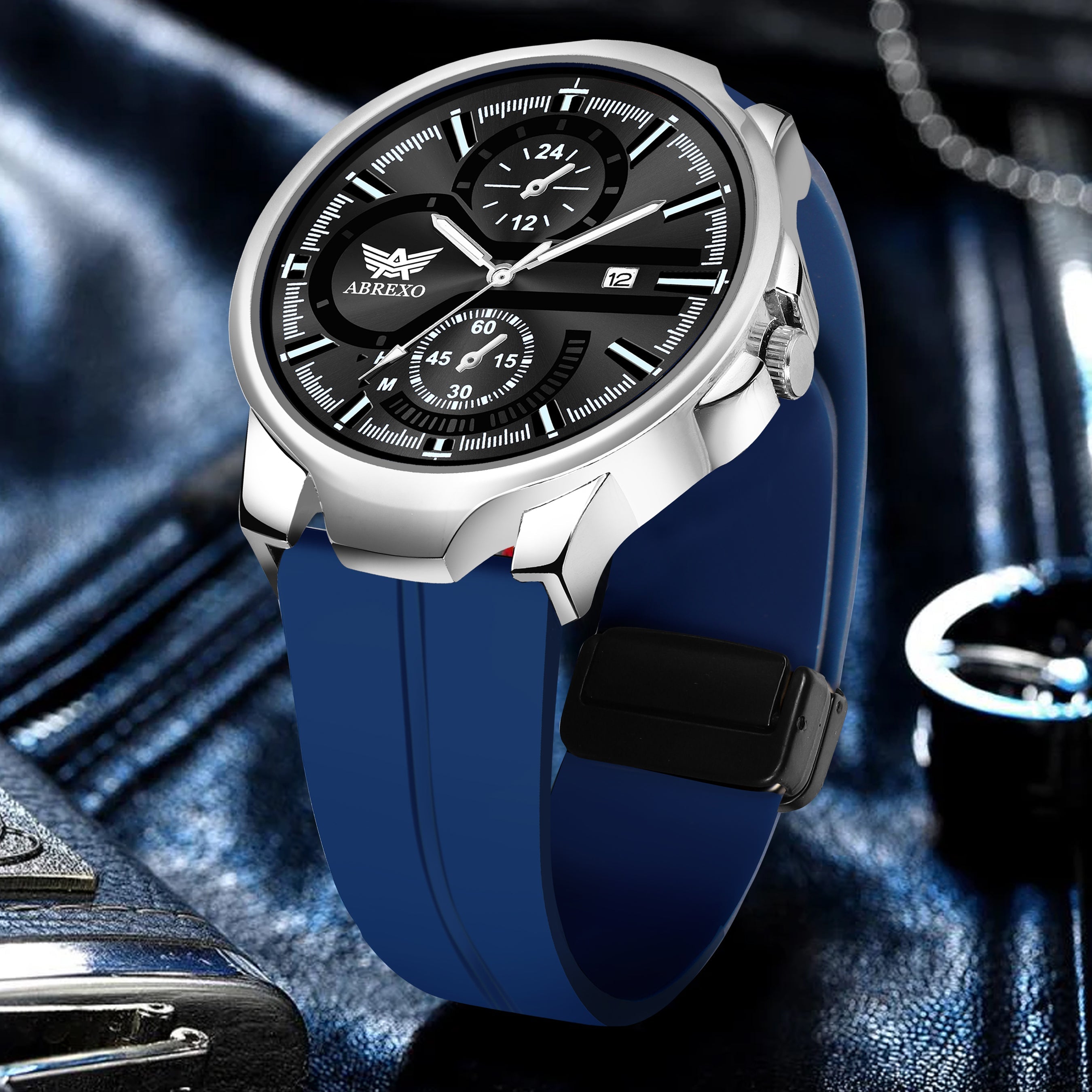 ABREXO, Black Dial Black Magnet Strap Analog Watch For Men (Quartz, Date Display, Men)