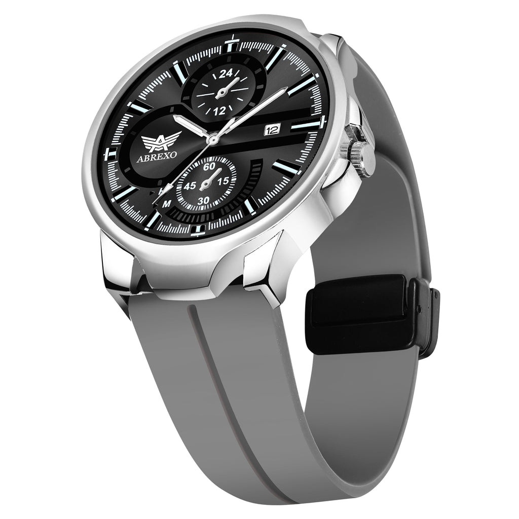 ABREXO, Black Dial Black Magnet Strap Analog Watch For Men (Quartz, Date Display, Men)