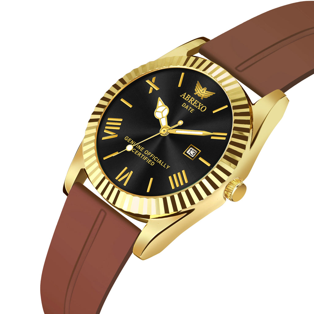 ABREXO, TYCOON Series Date Working Analog Watch For Men (Quartz, Magnet Strap, Green, Gold)