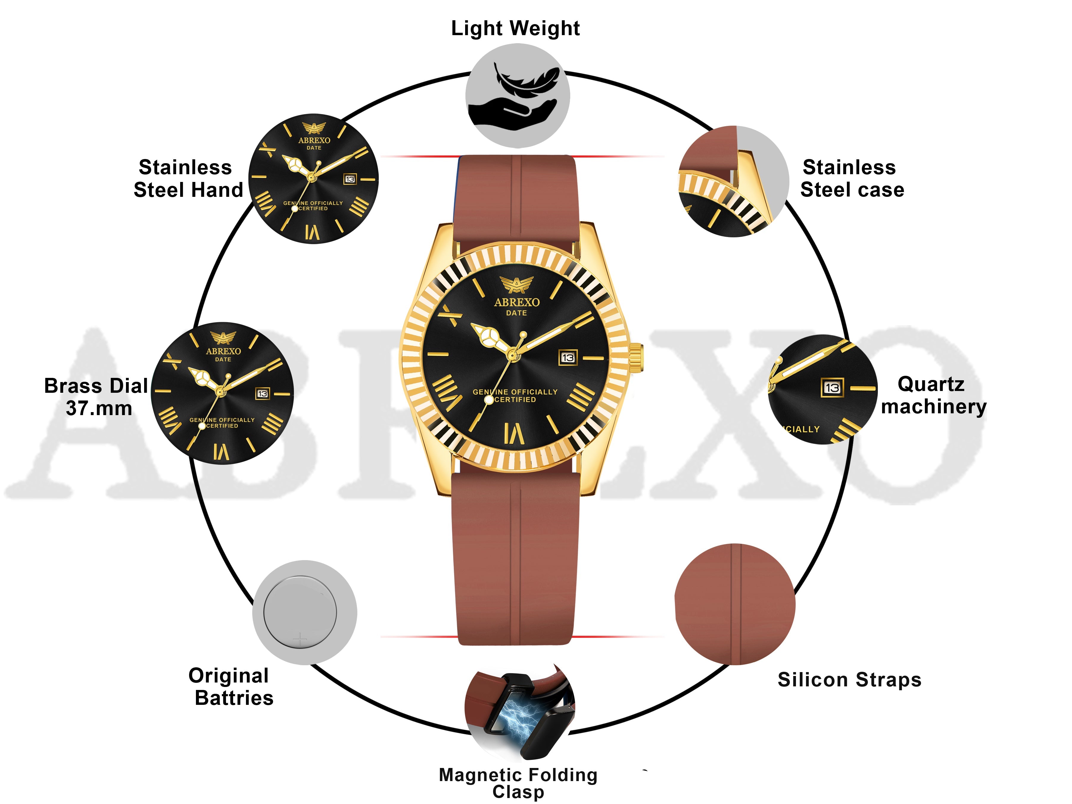 ABREXO, TYCOON Series Date Working Analog Watch For Men (Quartz, Magnet Strap, Green, Gold)