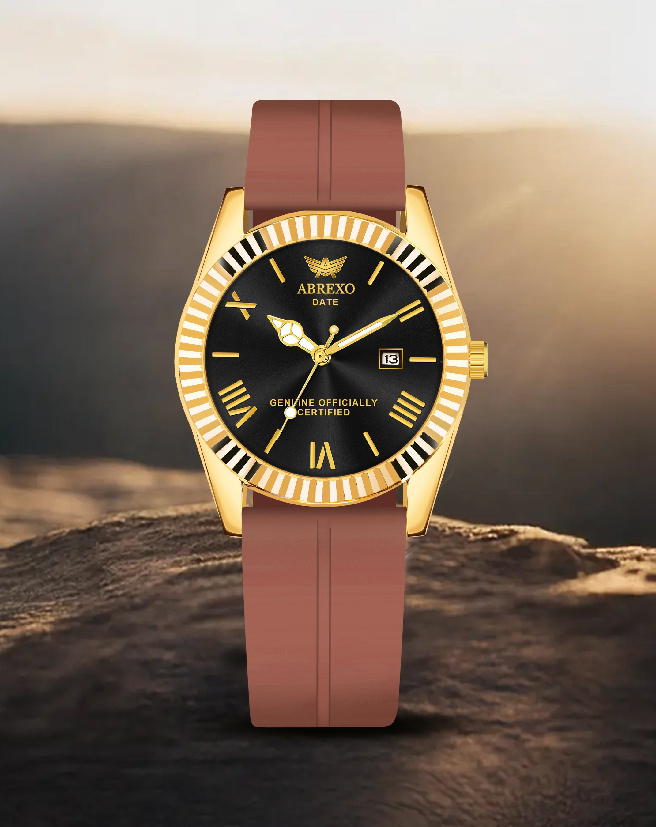 ABREXO, TYCOON Series Date Working Analog Watch For Men (Quartz, Magnet Strap, Green, Gold)