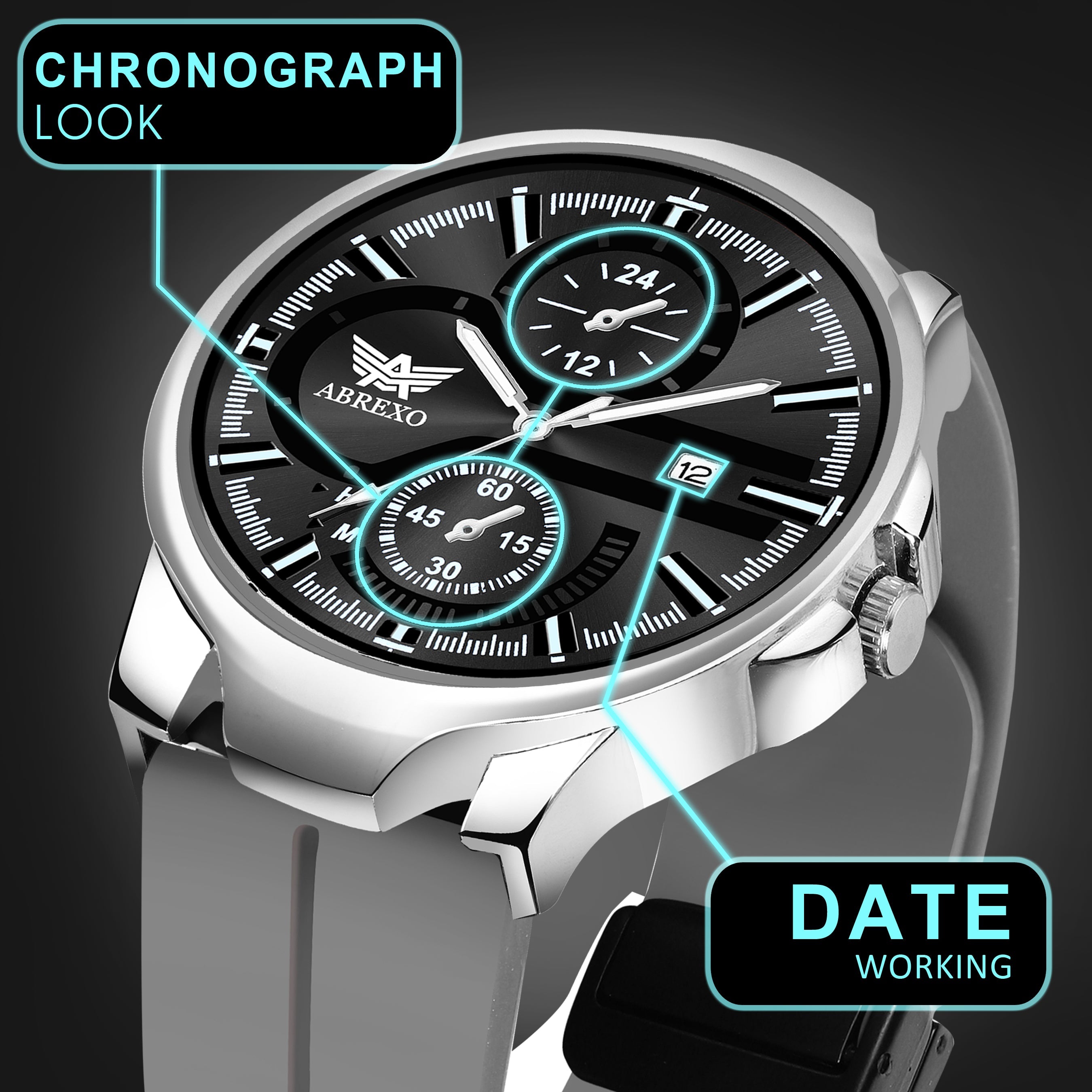 ABREXO, Black Dial Black Magnet Strap Analog Watch For Men (Quartz, Date Display, Men)