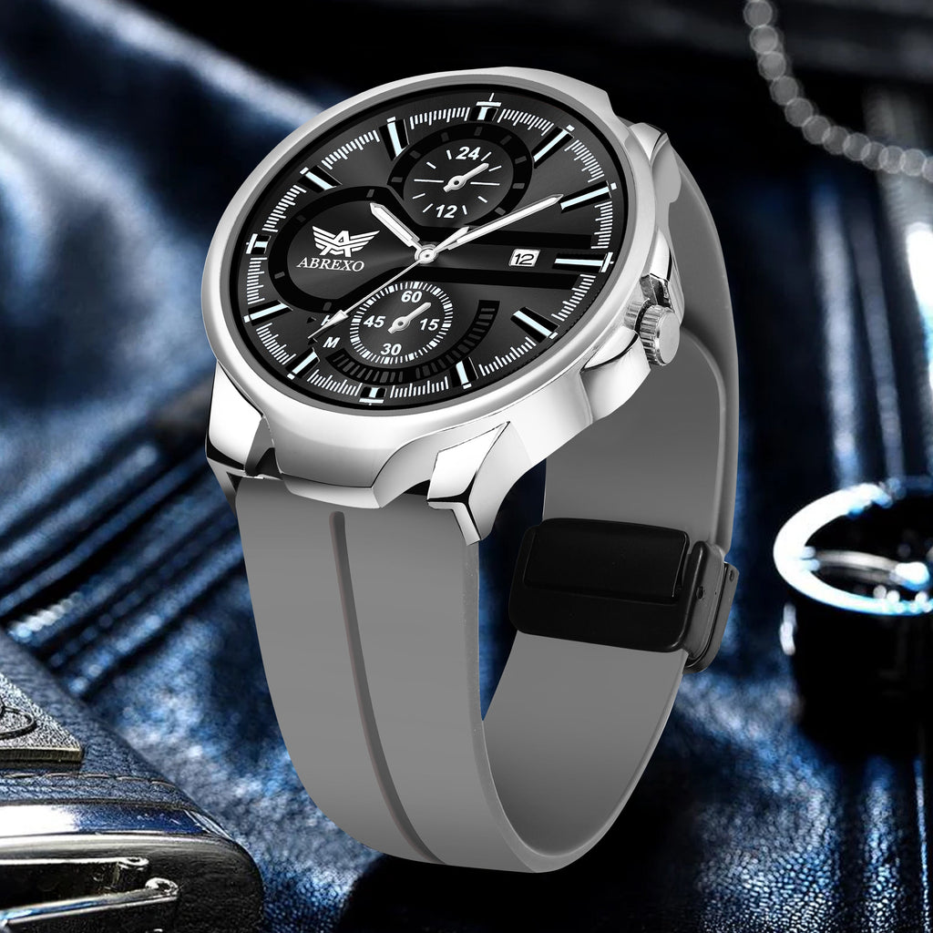 ABREXO, Black Dial Black Magnet Strap Analog Watch For Men (Quartz, Date Display, Men)
