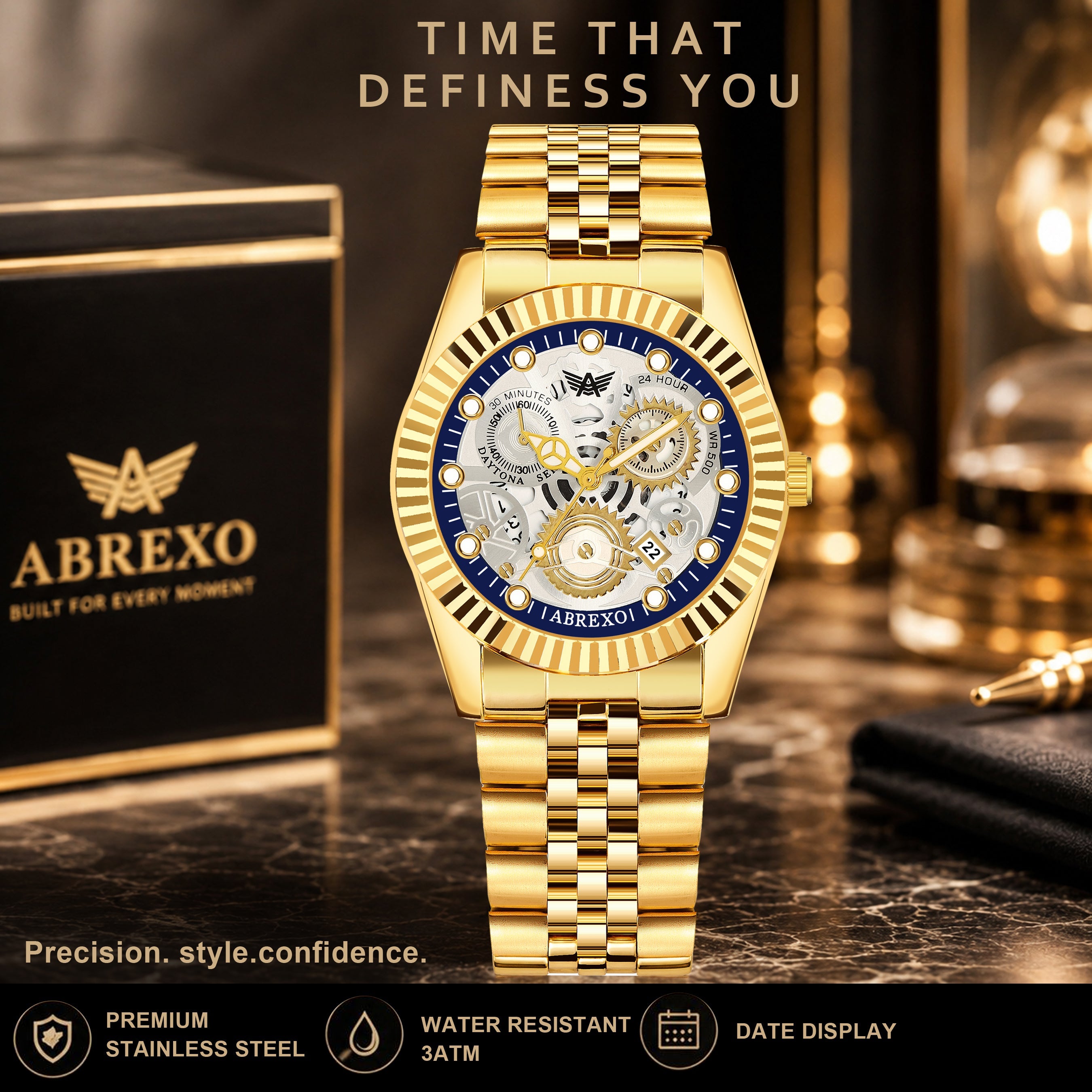 ABREXO DAYTONA Series Analog Watch For Men (Quartz, Stainless Steel, Luxury Watch)
