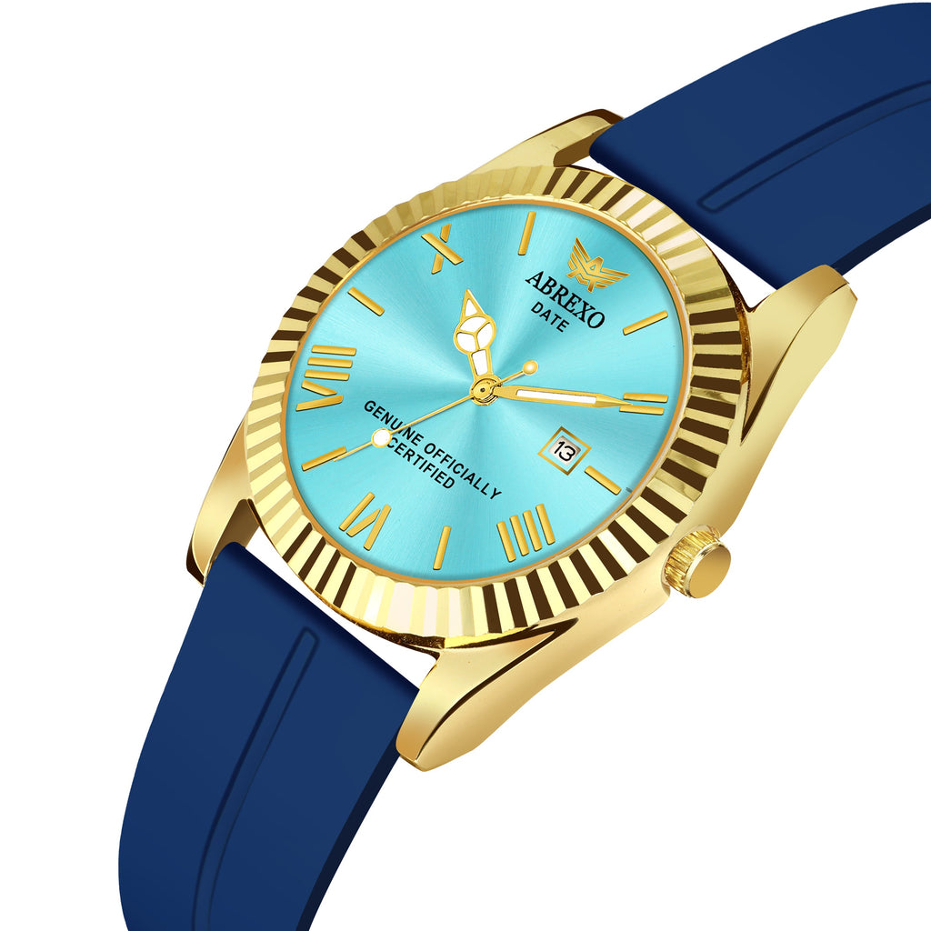 ABREXO, TYCOON Series Date Working Analog Watch For Men (Quartz, Magnet Strap, Green, Gold)