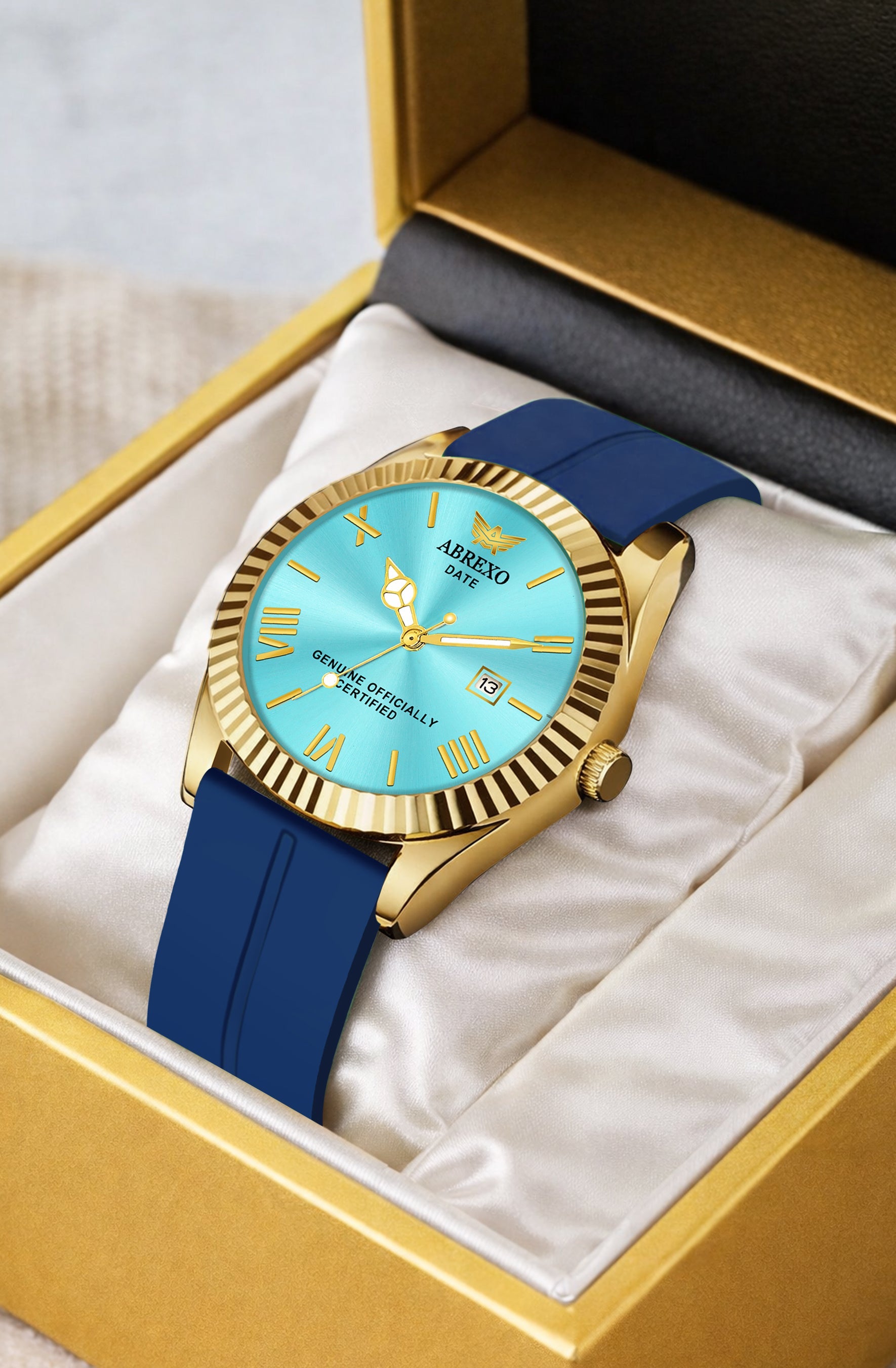 ABREXO, TYCOON Series Date Working Analog Watch For Men (Quartz, Magnet Strap, Green, Gold)
