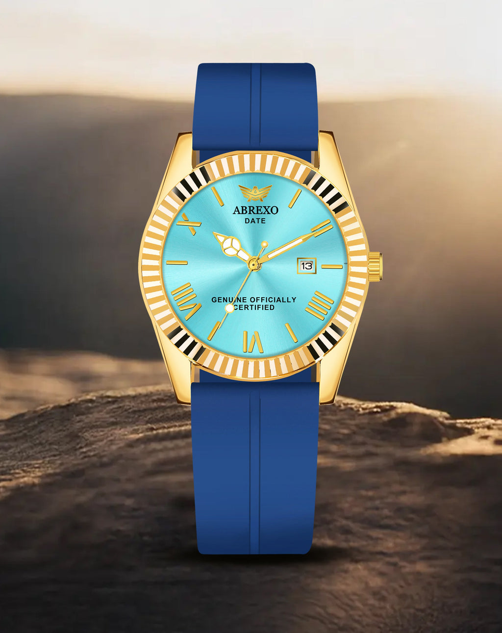 ABREXO, TYCOON Series Date Working Analog Watch For Men (Quartz, Magnet Strap, Green, Gold)
