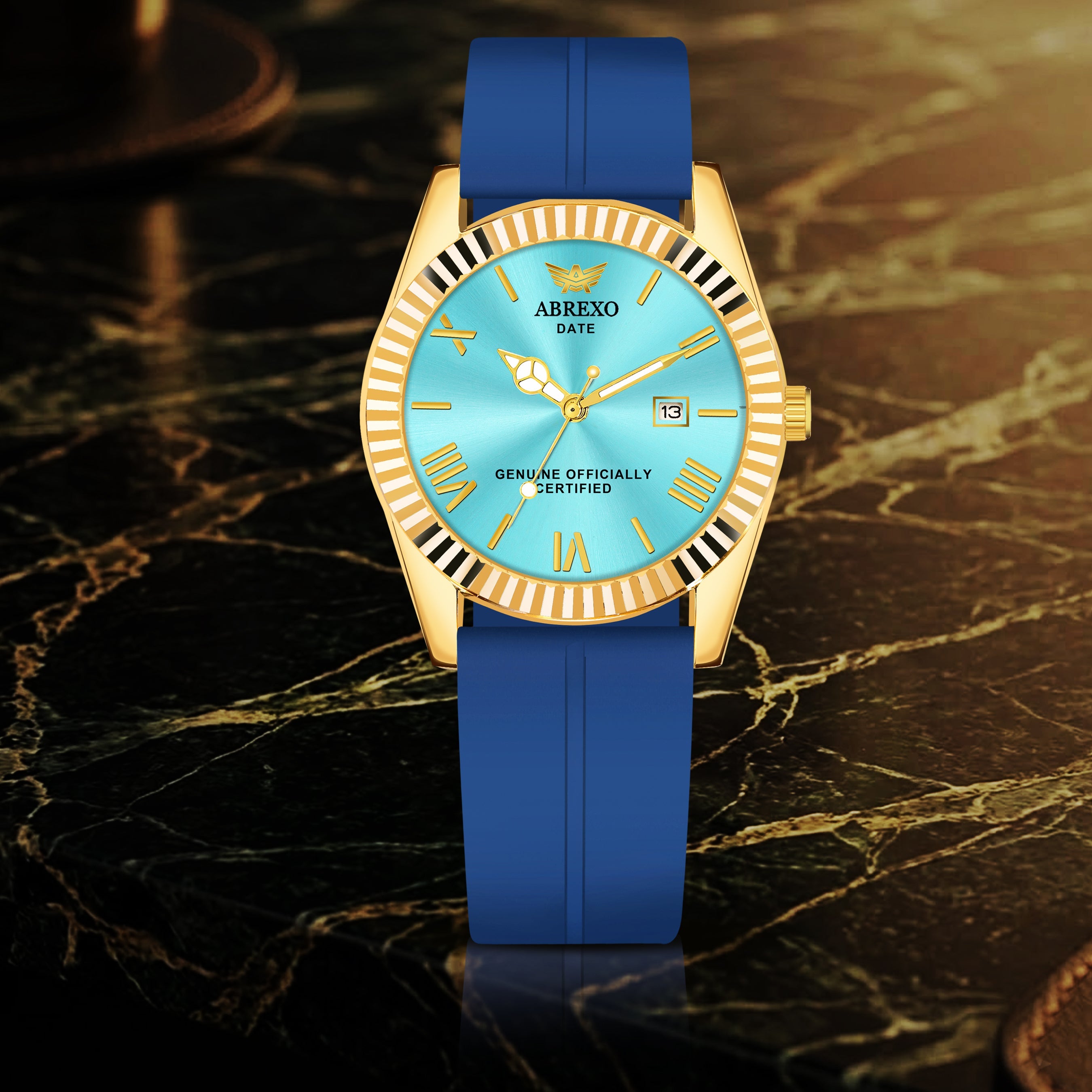 ABREXO, TYCOON Series Date Working Analog Watch For Men (Quartz, Magnet Strap, Green, Gold)