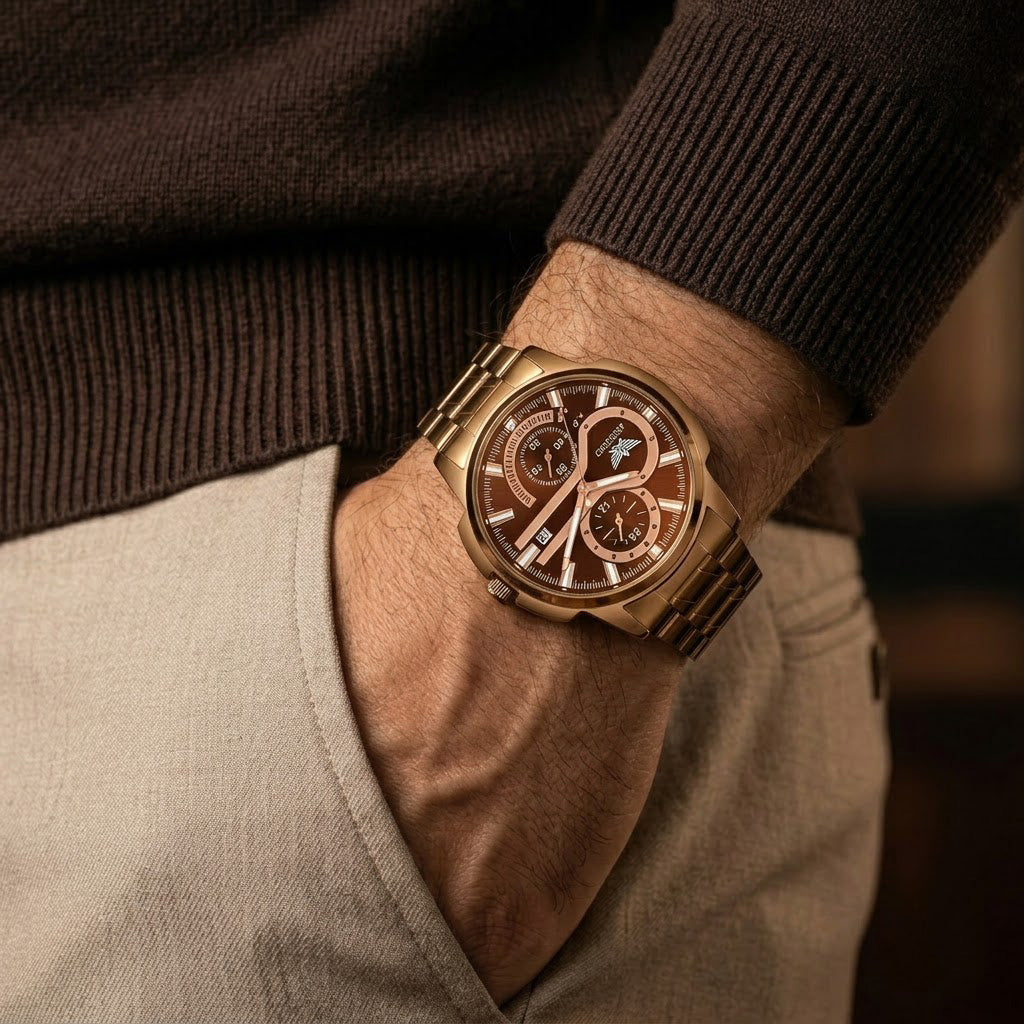 Premium Brown Steel Chrono Style Luxury Watch