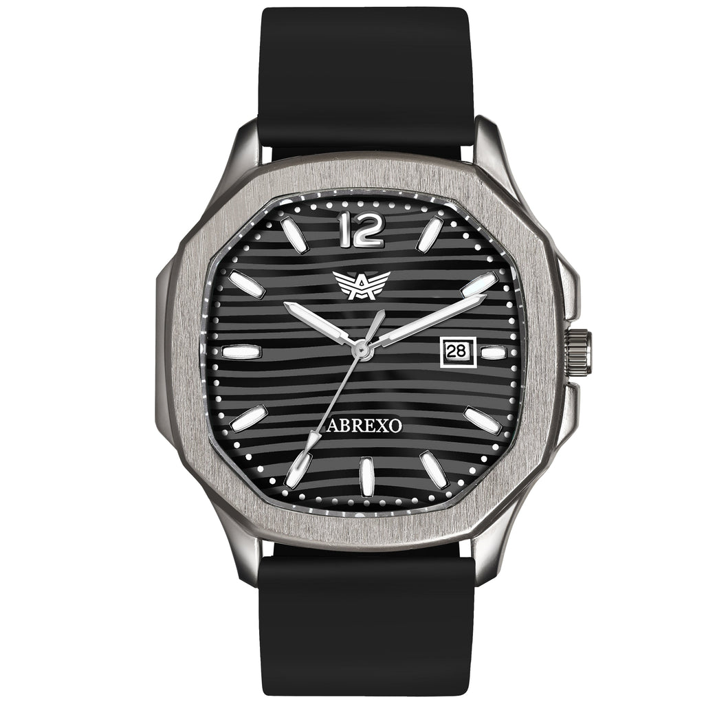 ABREXO Gun Metal Series Analog Watch For Men (Quartz, Silicone Strap, Black)