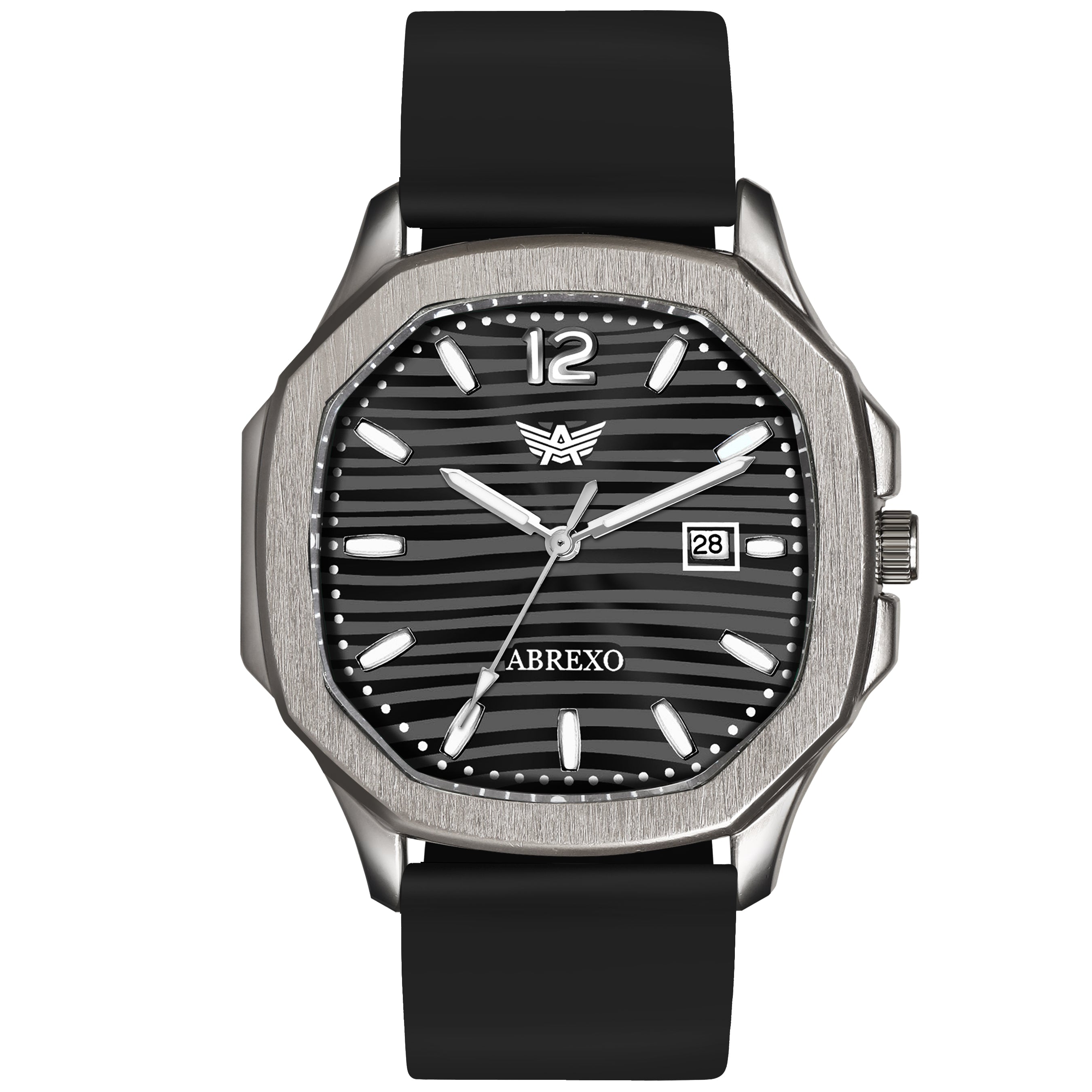 ABREXO Gun Metal Series Analog Watch For Men (Quartz, Silicone Strap, Black)