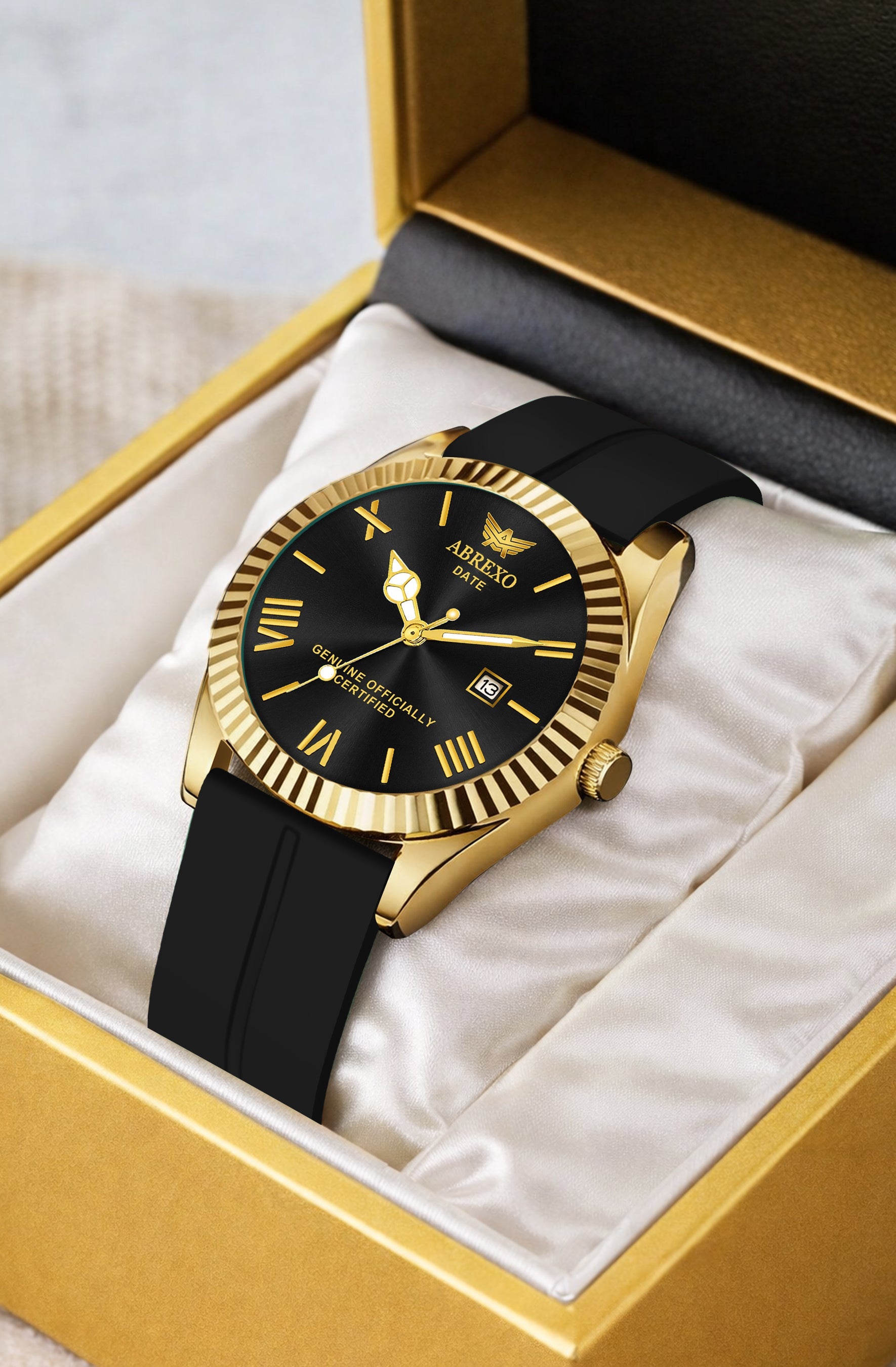 ABREXO, TYCOON Series Date Working Analog Watch For Men (Quartz, Magnet Strap, Green, Gold)