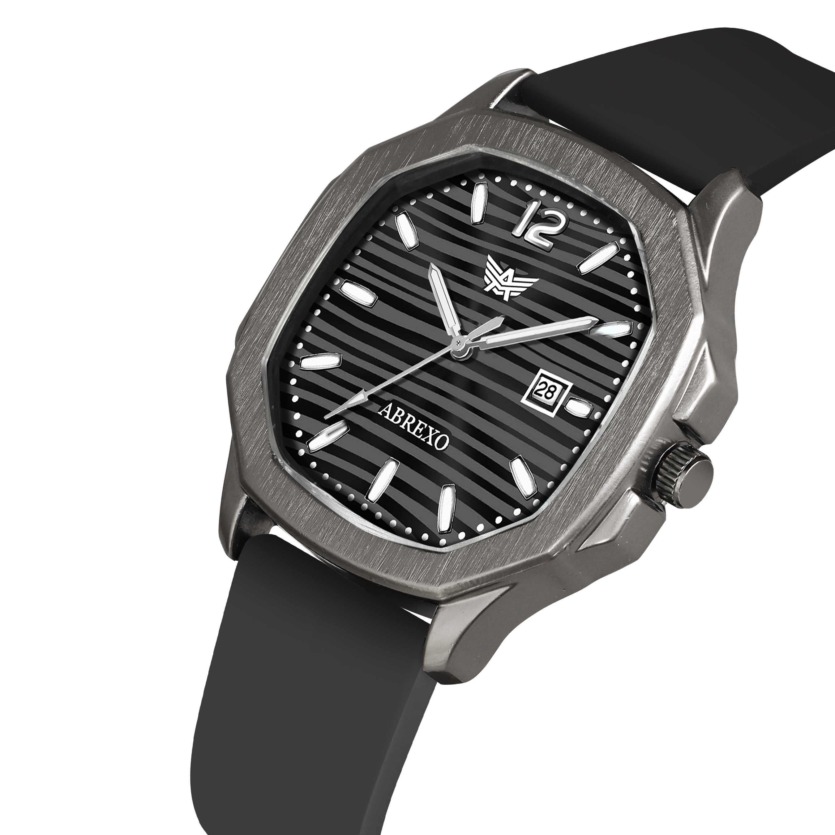 ABREXO Gun Metal Series Analog Watch For Men (Quartz, Silicone Strap, Black)