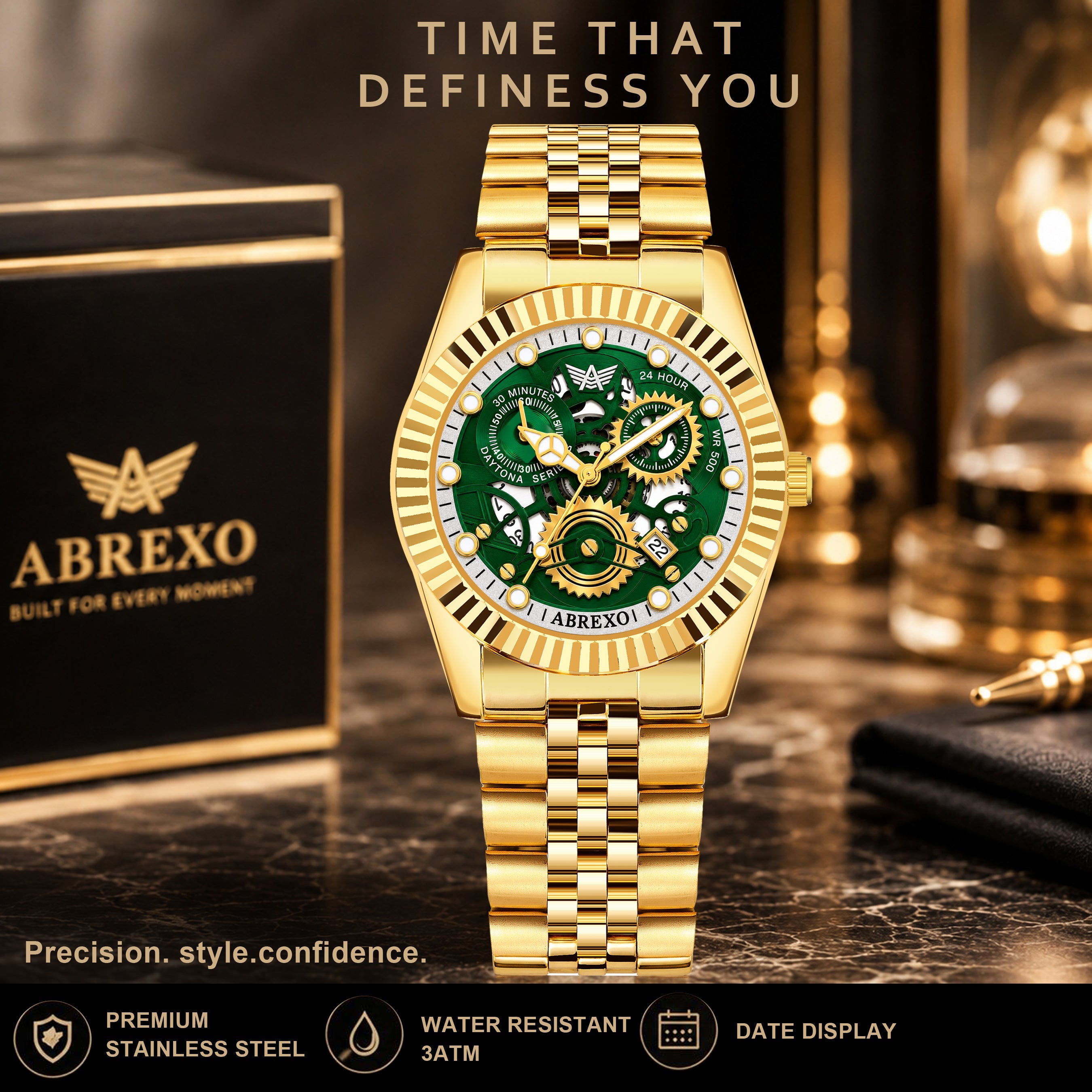 ABREXO DAYTONA Series Analog Watch For Men (Quartz, Stainless Steel, Luxury Watch)