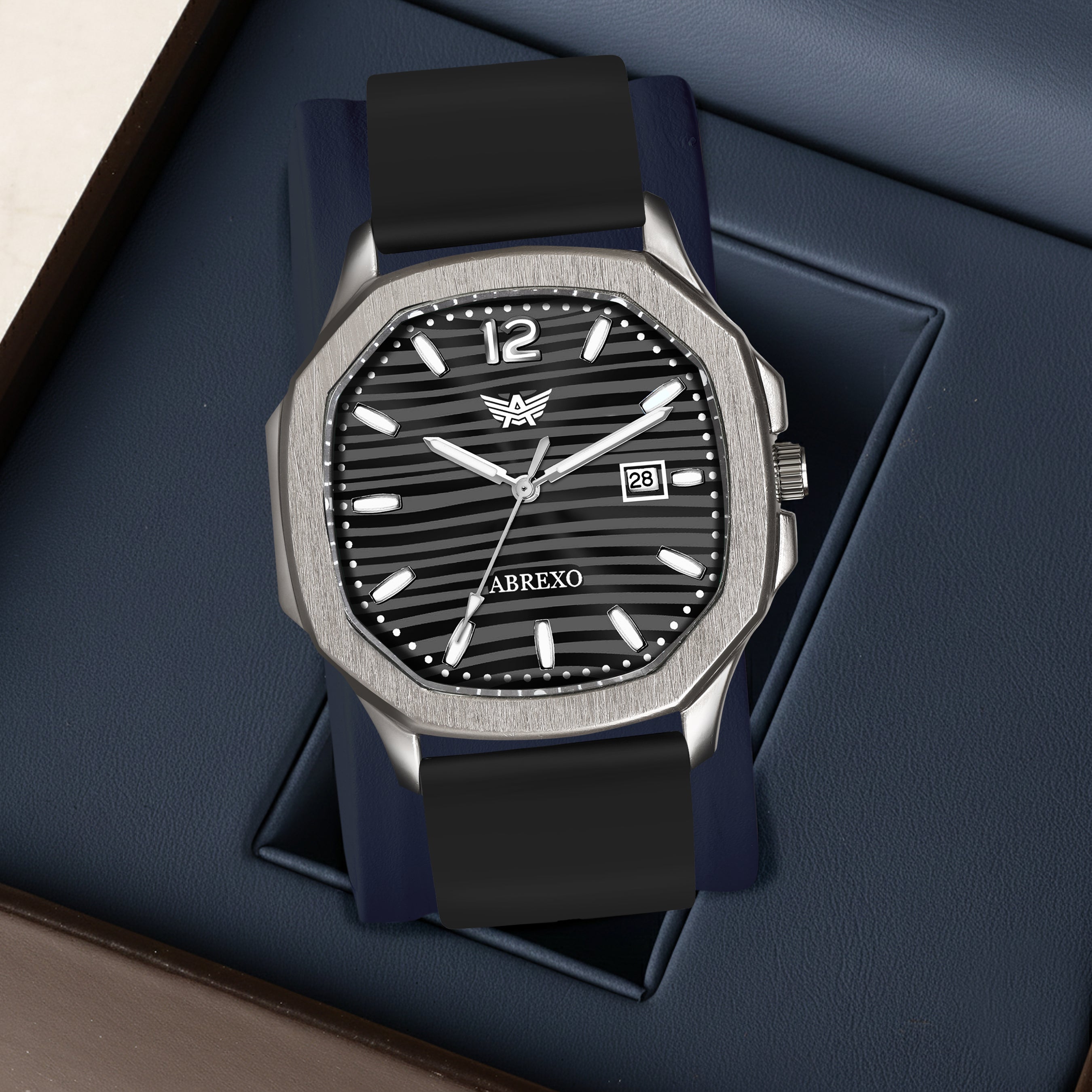 ABREXO Gun Metal Series Analog Watch For Men (Quartz, Silicone Strap, Black)