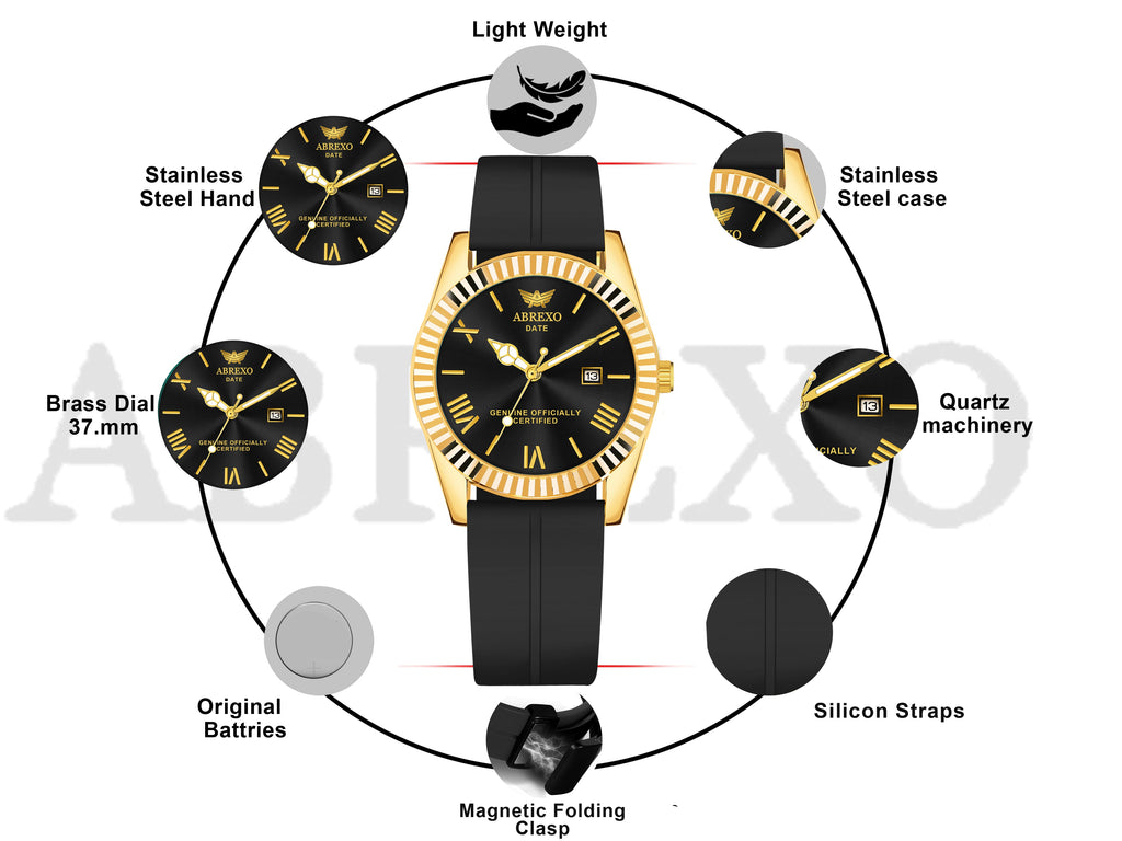 ABREXO, TYCOON Series Date Working Analog Watch For Men (Quartz, Magnet Strap, Green, Gold)