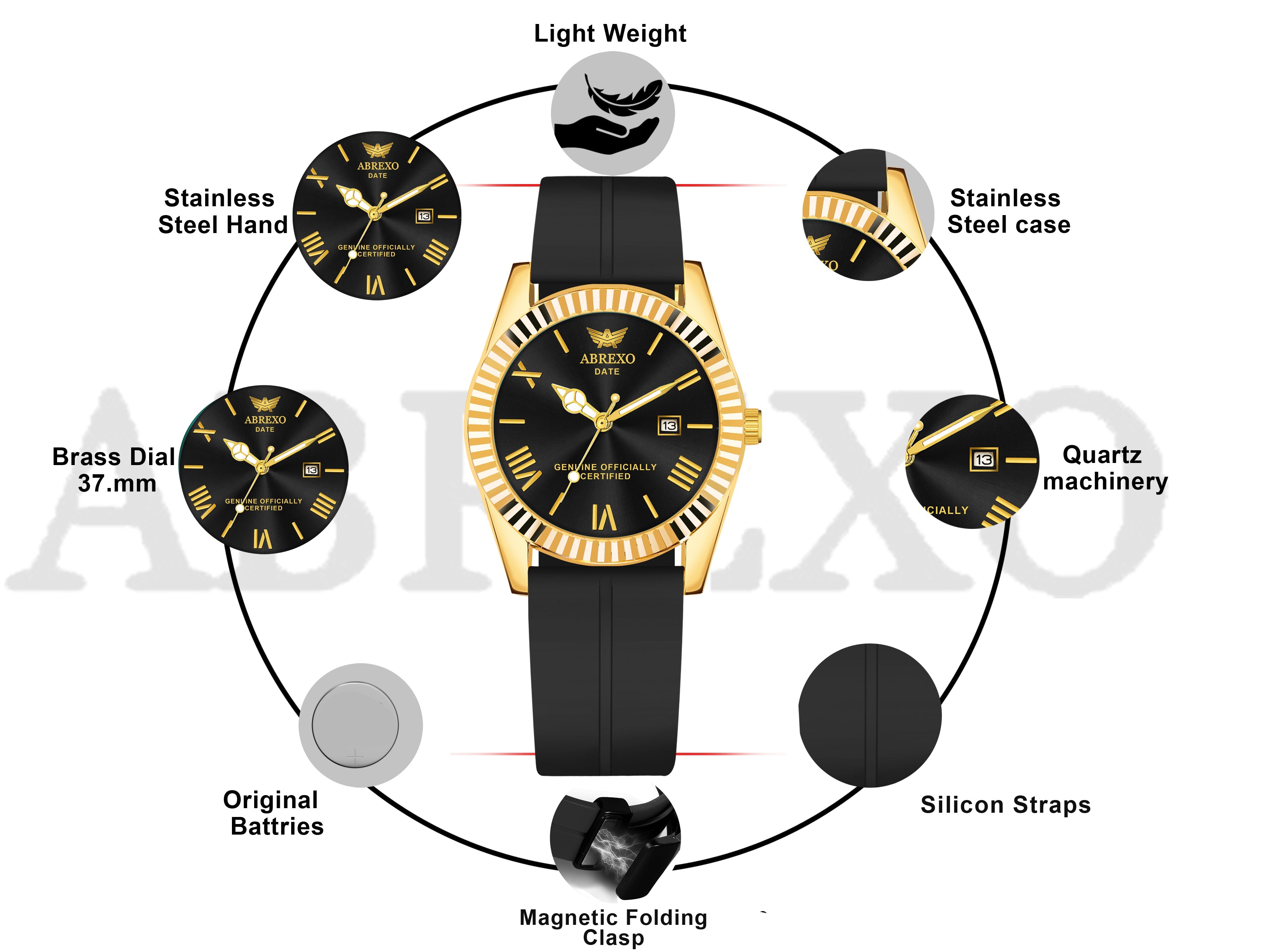 ABREXO, TYCOON Series Date Working Analog Watch For Men (Quartz, Magnet Strap, Green, Gold)