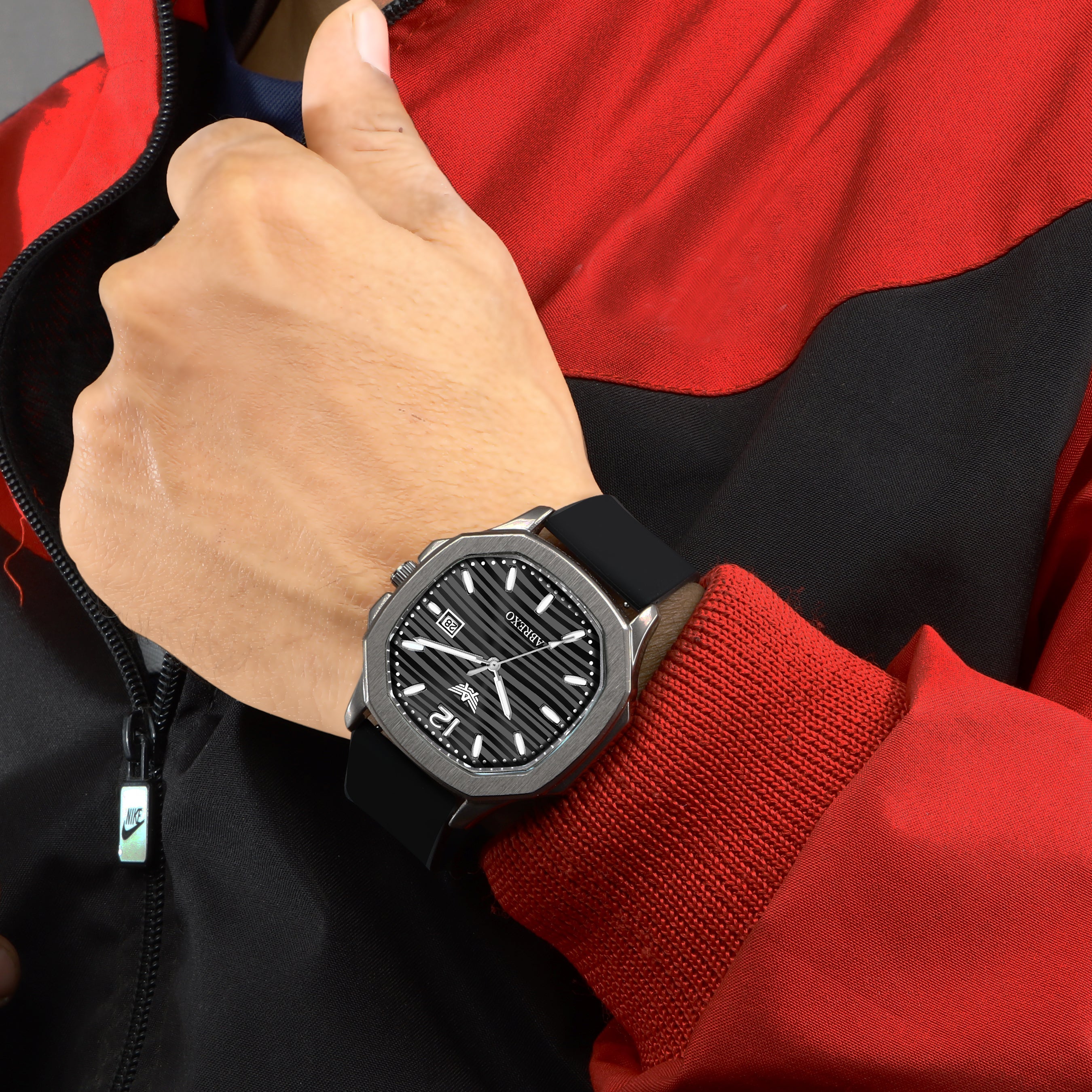 ABREXO Gun Metal Series Analog Watch For Men (Quartz, Silicone Strap, Black)