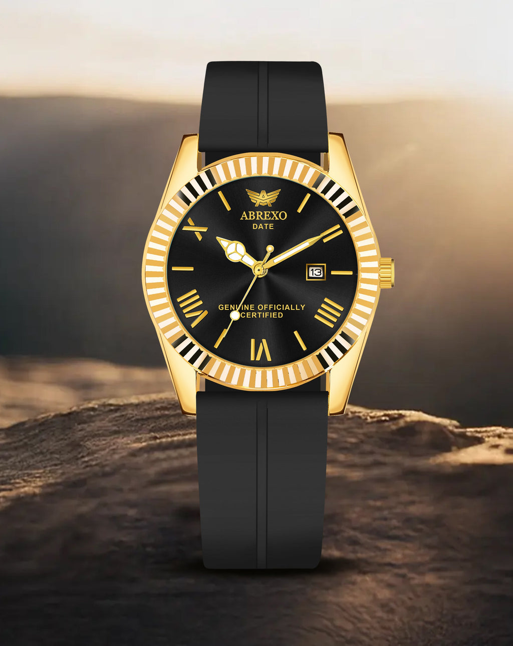 ABREXO, TYCOON Series Date Working Analog Watch For Men (Quartz, Magnet Strap, Green, Gold)