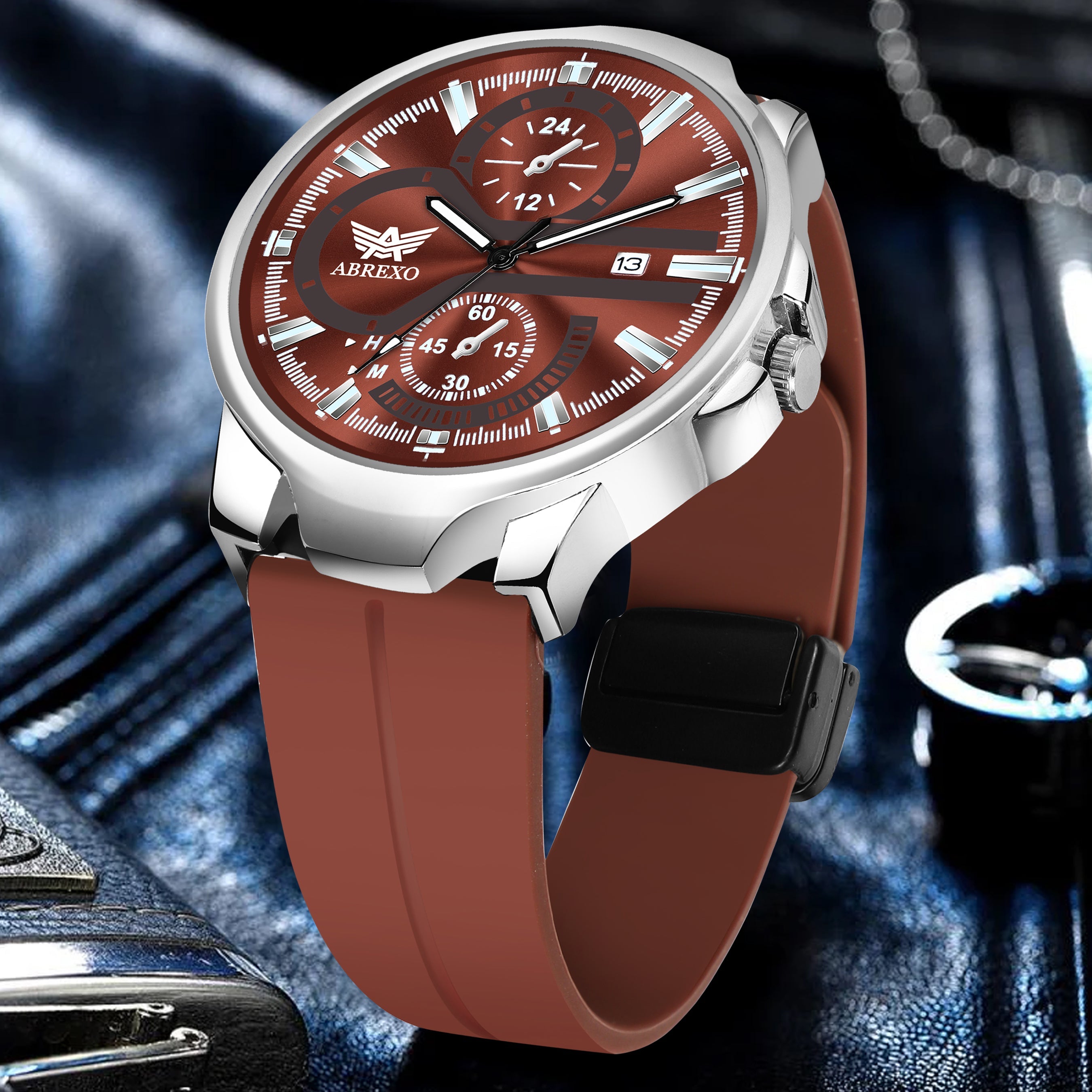 ABREXO, Black Dial Black Magnet Strap Analog Watch For Men (Quartz, Date Display, Men)