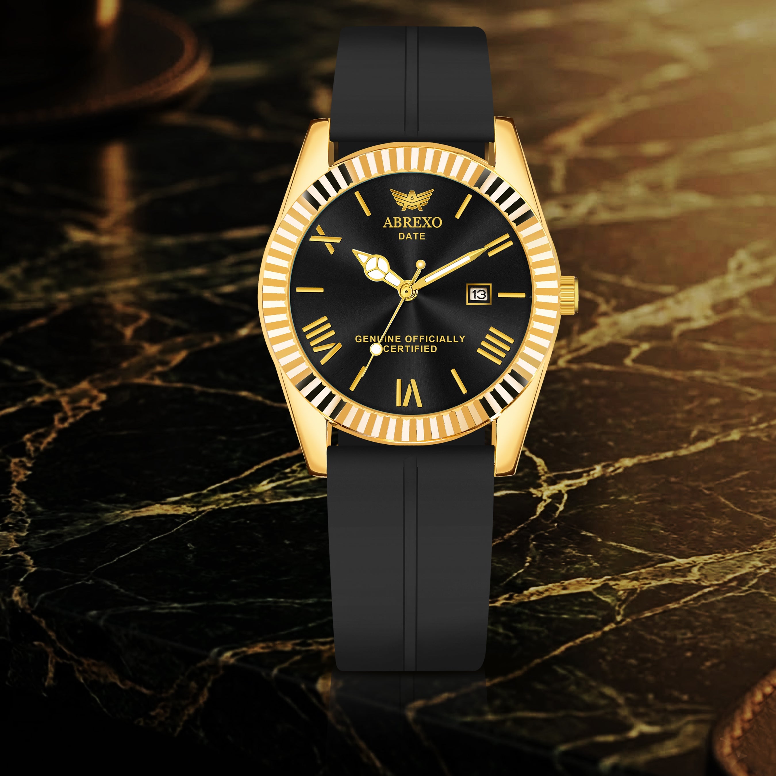 ABREXO, TYCOON Series Date Working Analog Watch For Men (Quartz, Magnet Strap, Green, Gold)