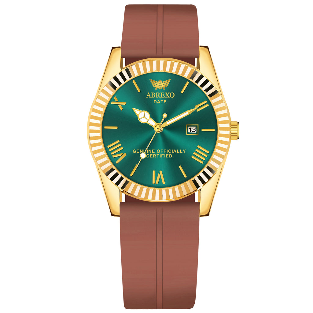 ABREXO, TYCOON Series Date Working Analog Watch For Men (Quartz, Magnet Strap, Green, Gold)