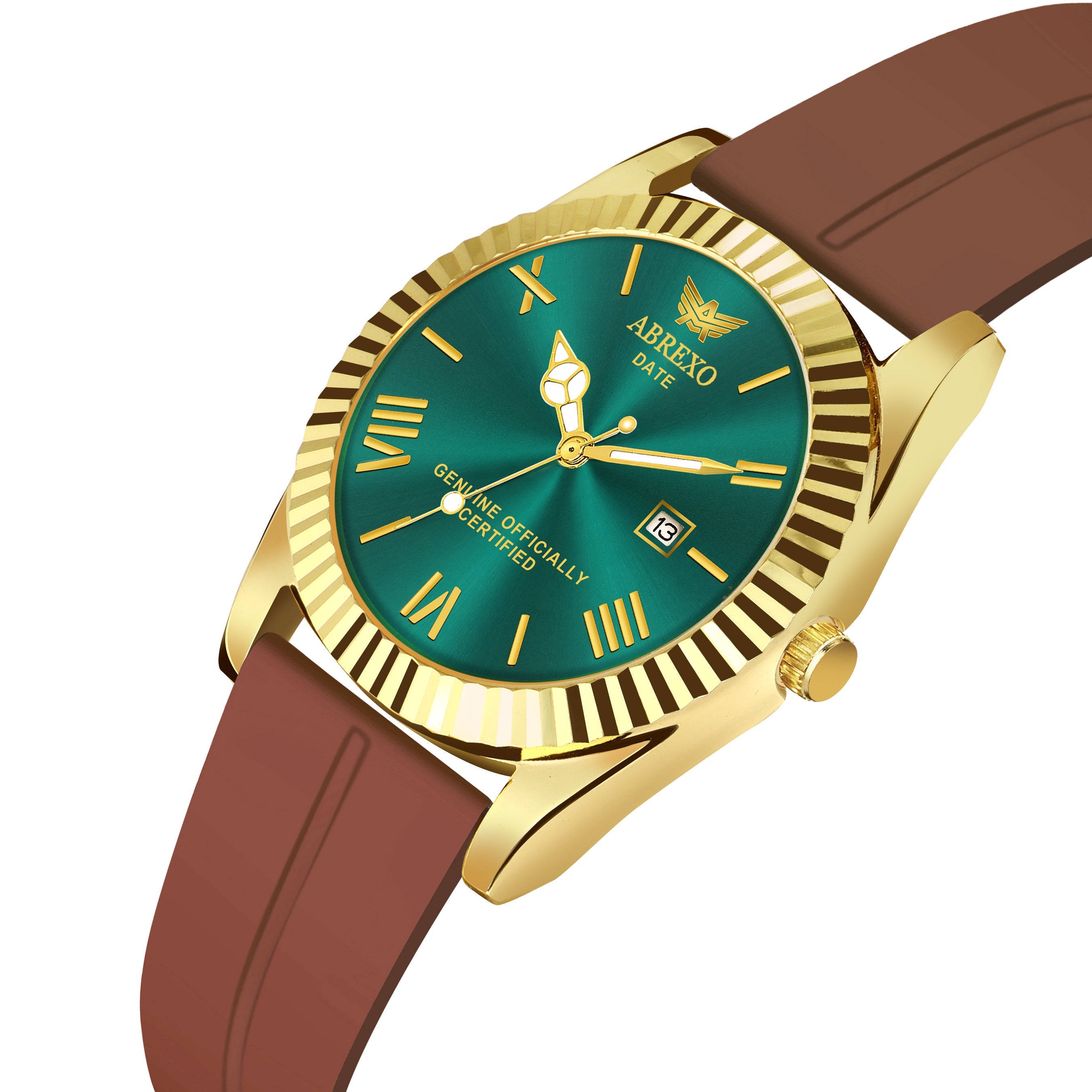 ABREXO, TYCOON Series Date Working Analog Watch For Men (Quartz, Magnet Strap, Green, Gold)