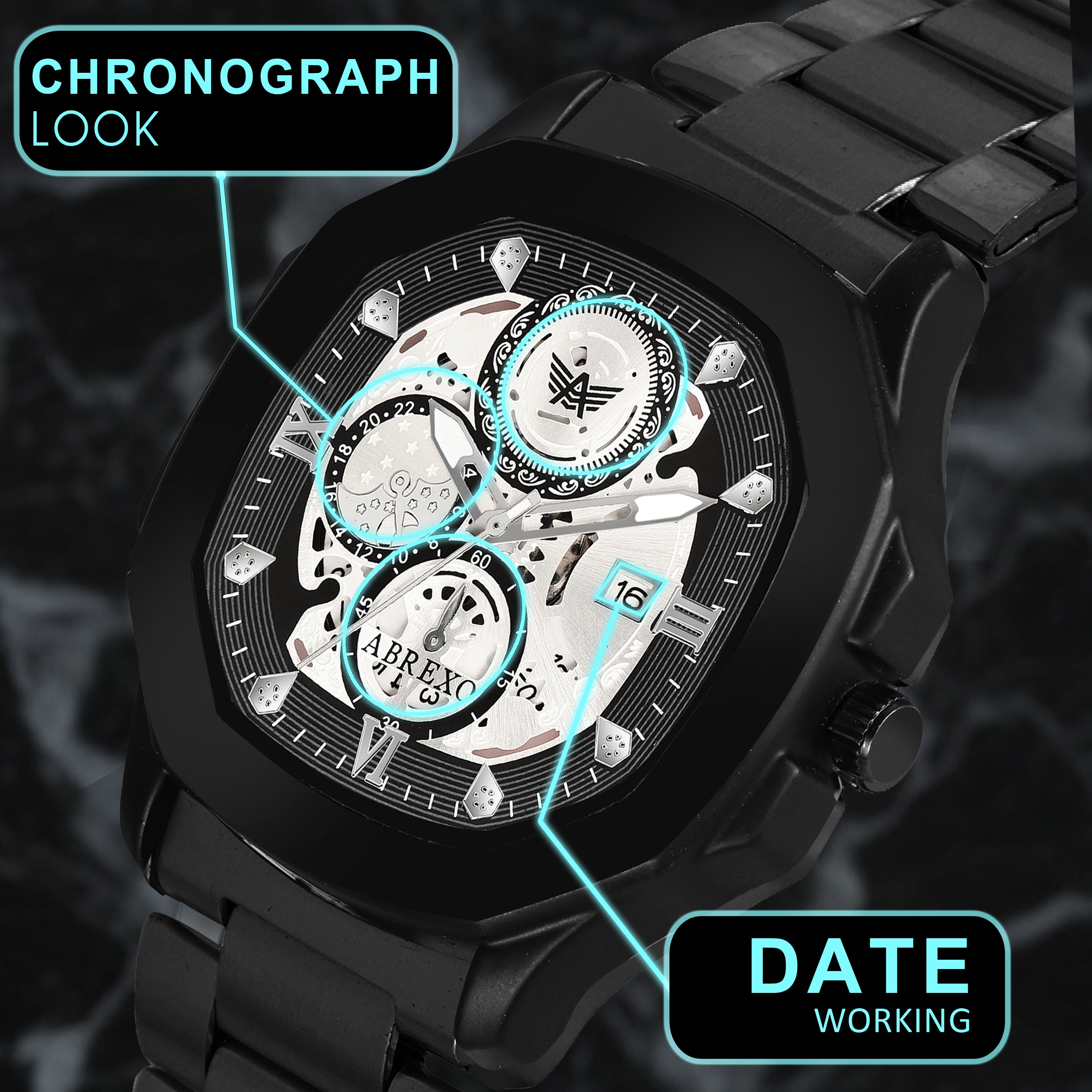 ABREXO, GODFATHER Series Analog Watch For Men (Quartz, Stainless Steel, Black)