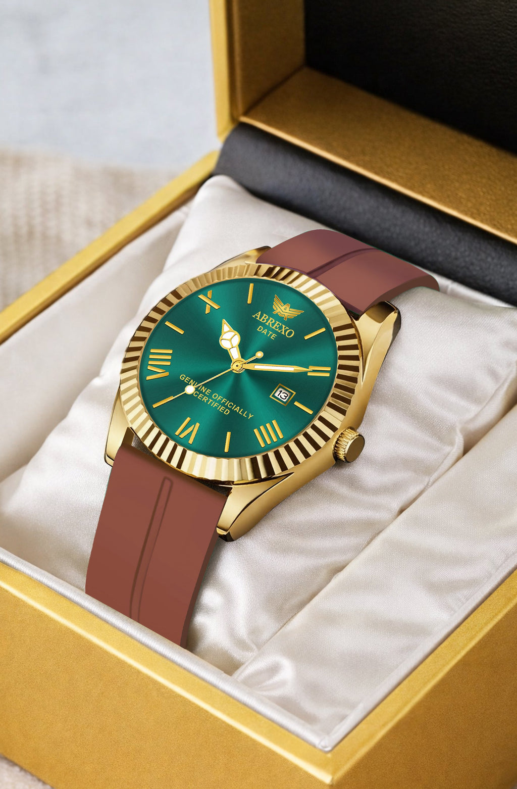 ABREXO, TYCOON Series Date Working Analog Watch For Men (Quartz, Magnet Strap, Green, Gold)