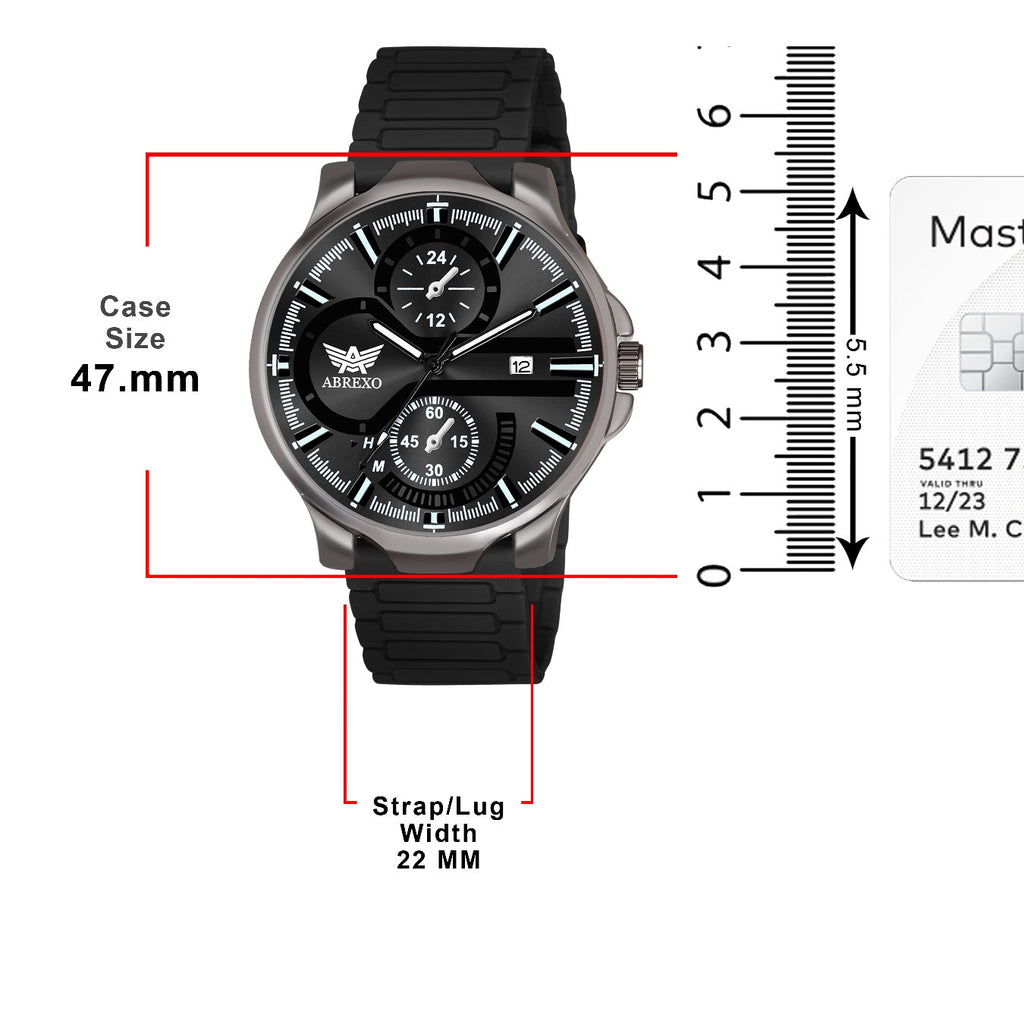 ABREXO,Gun Metal Magnetic Buckle Analog Watch For Men (Quartz, Silicone Strap, Black)