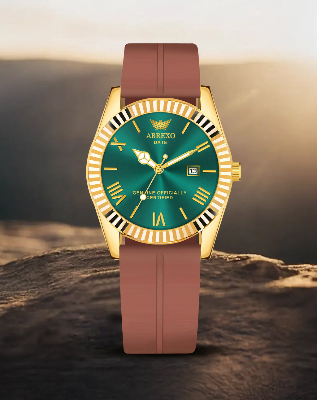 ABREXO, TYCOON Series Date Working Analog Watch For Men (Quartz, Magnet Strap, Green, Gold)